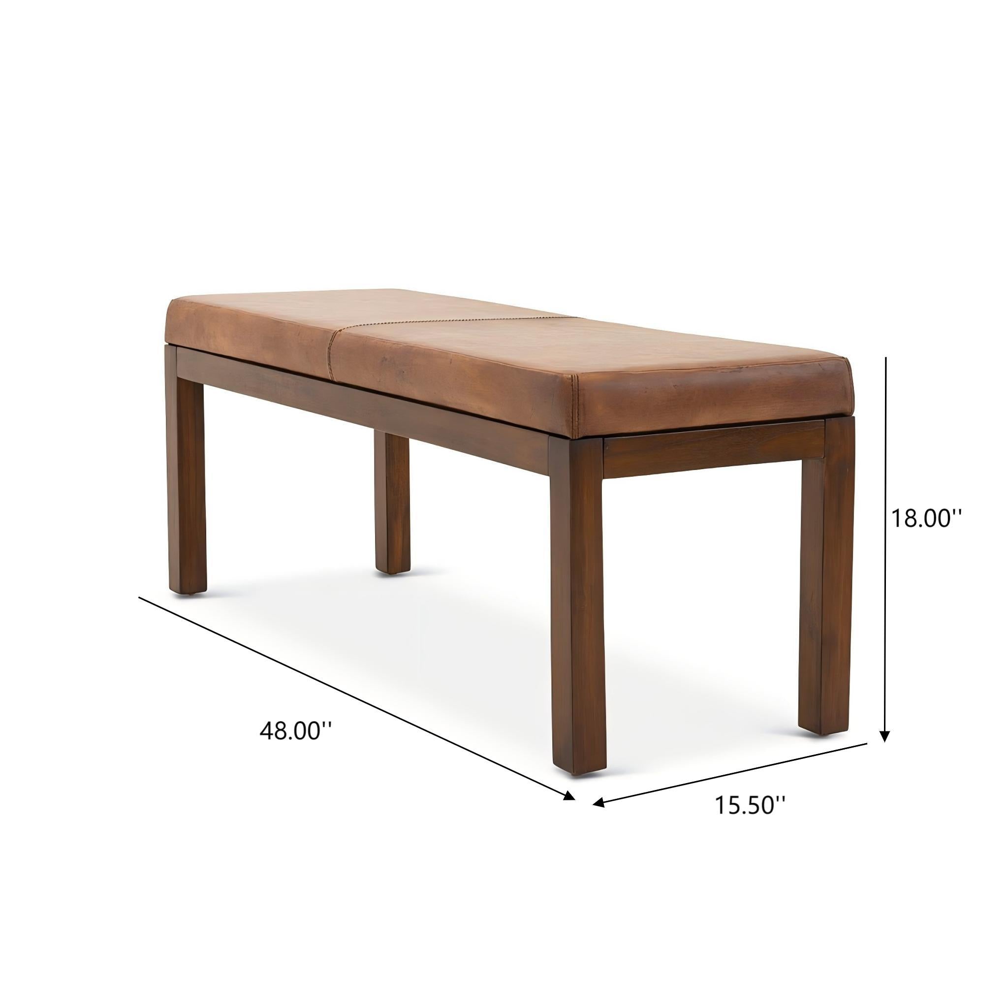 Austin - Antique Leather Bench With Lines - Antique Brown / Brown / Rustic / Tan