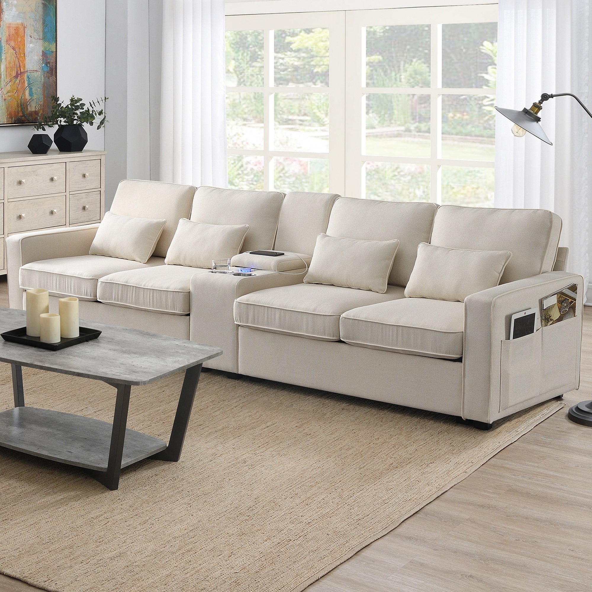Drift Modern Upholstered Sofa With Cupholders and Wireless Charging