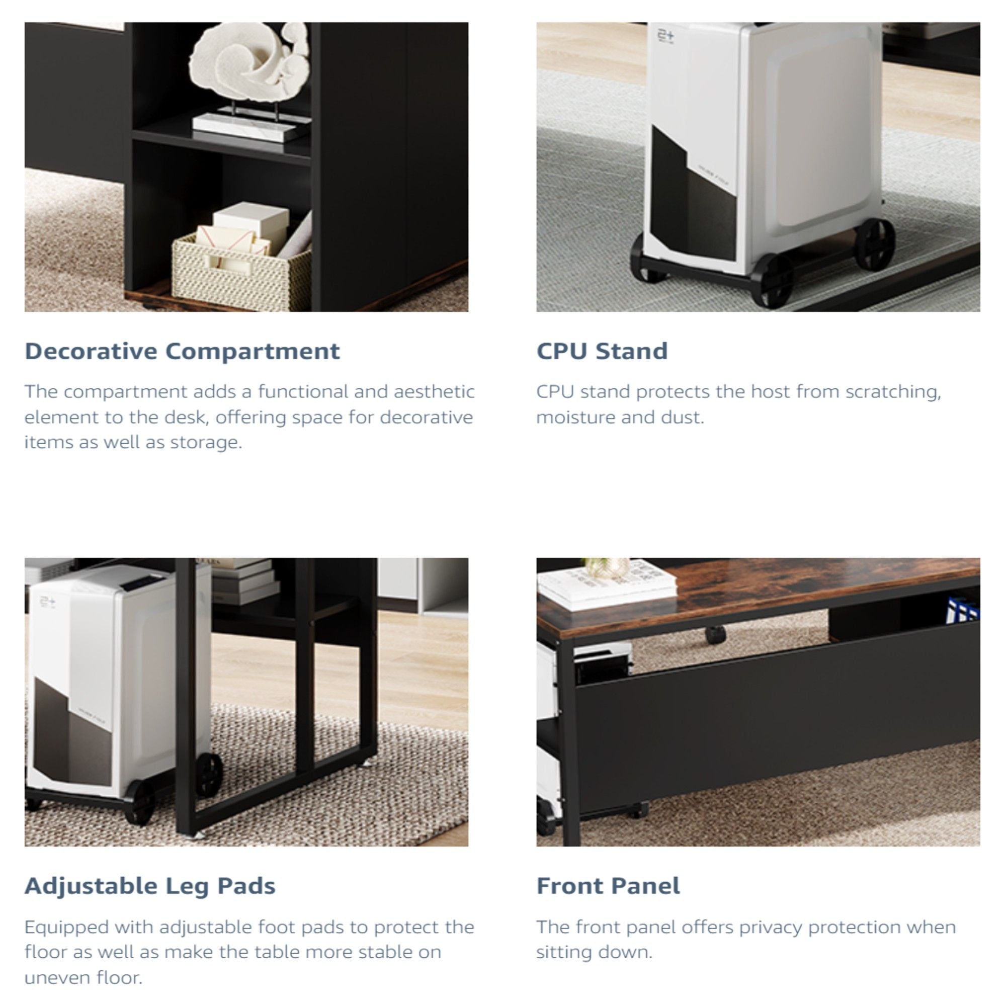 L-Shaped Executive Desk With Storage Cabinet & Shelves, Home Office Workstation With Cpu Stand And Printer Station - Brown / Black