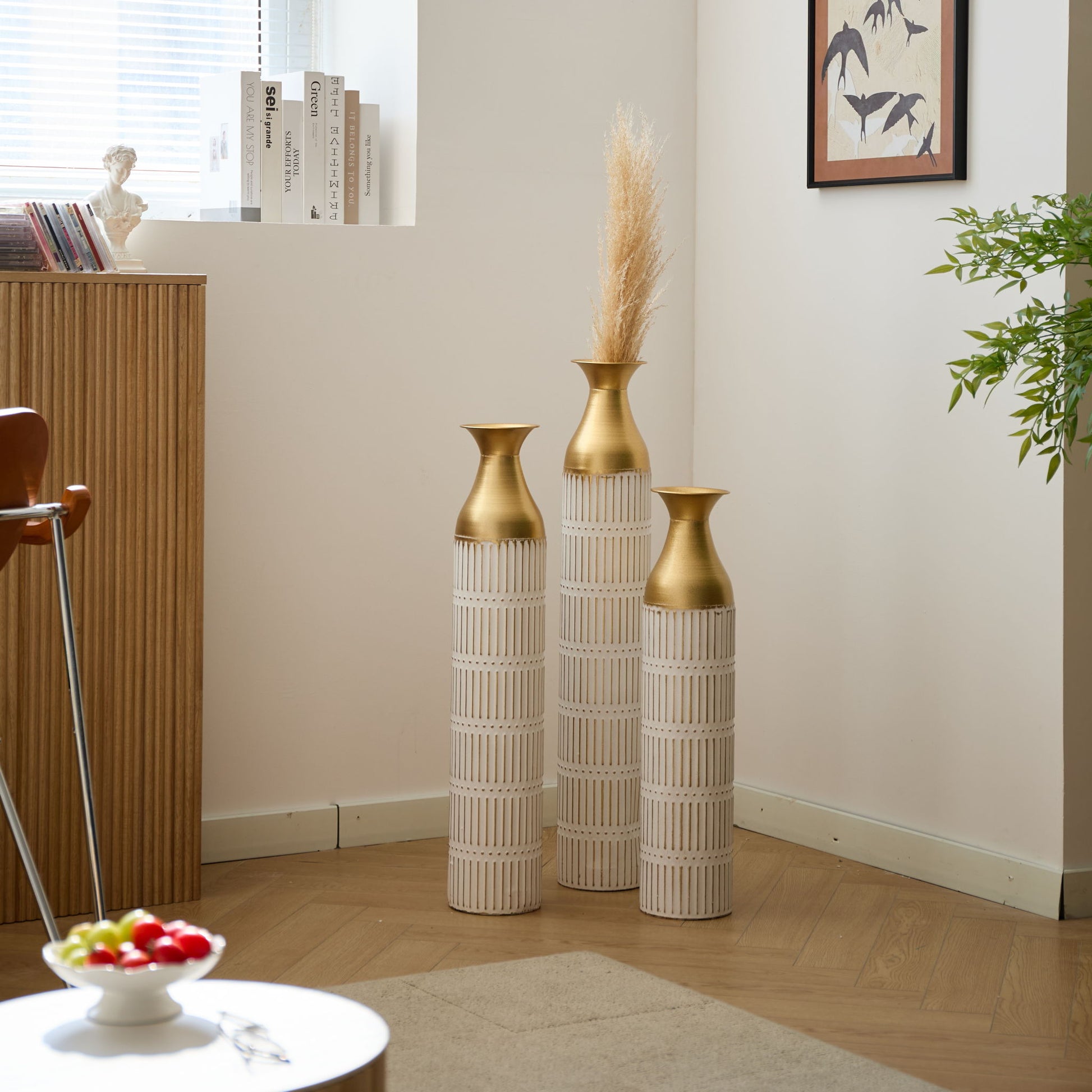 Floor Metal Vases Decorated White Metal Vases (Set of 3) Gorgeous Home Decoration Large Glazed Metal Vases - White - Best Buy Furniture