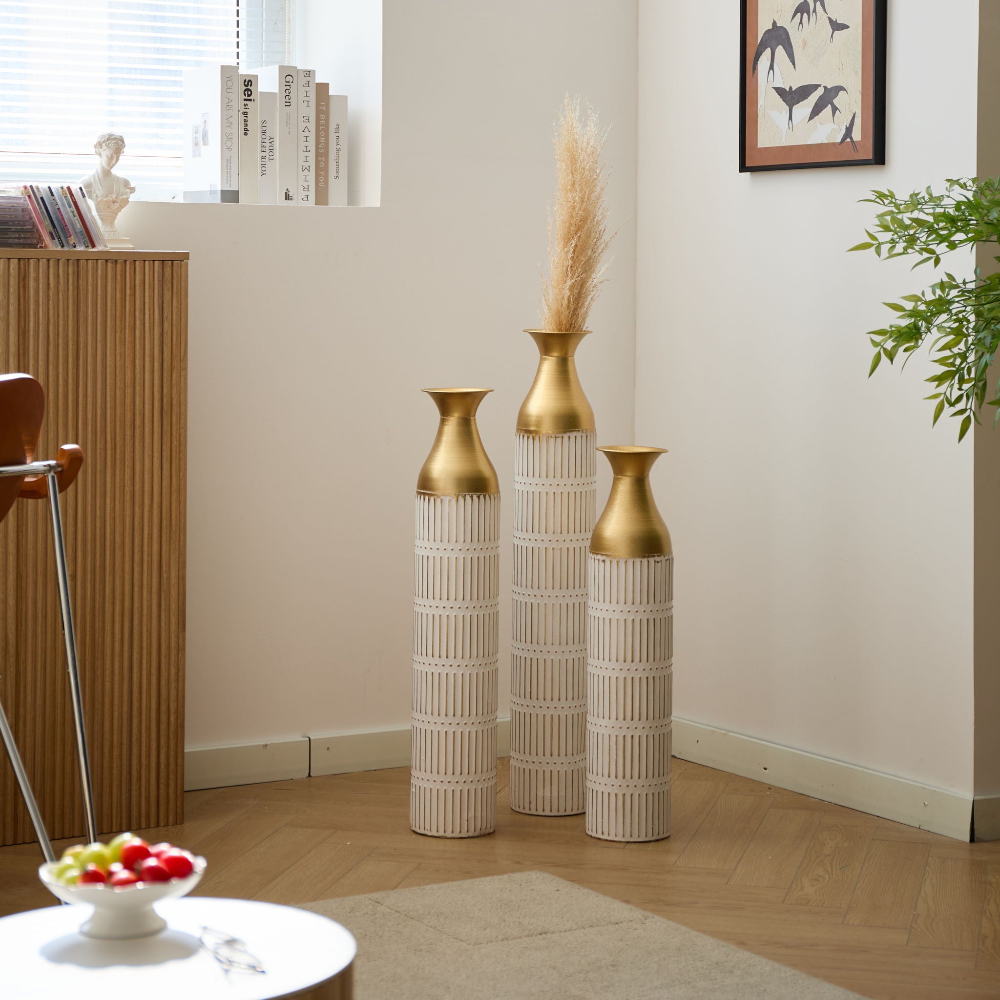 Floor Metal Vases Decorated White Metal Vases (Set of 3) Gorgeous Home Decoration Large Glazed Metal Vases - White - Best Buy Furniture