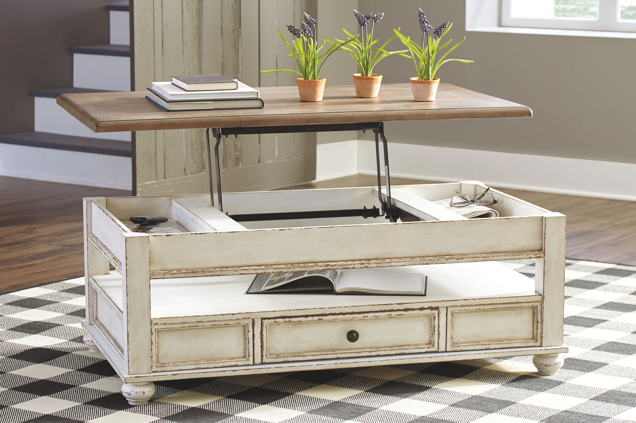 Realyn - Lift Top Cocktail Table - White / Brown - Best Buy Furniture