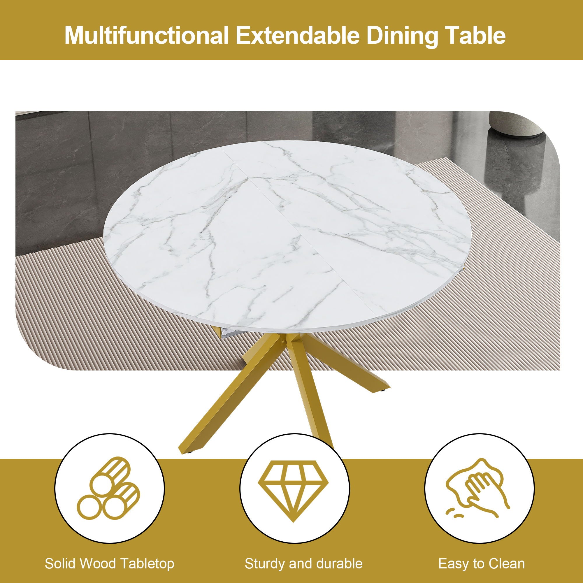 Round Dining Table With Extendable Blades, X Base