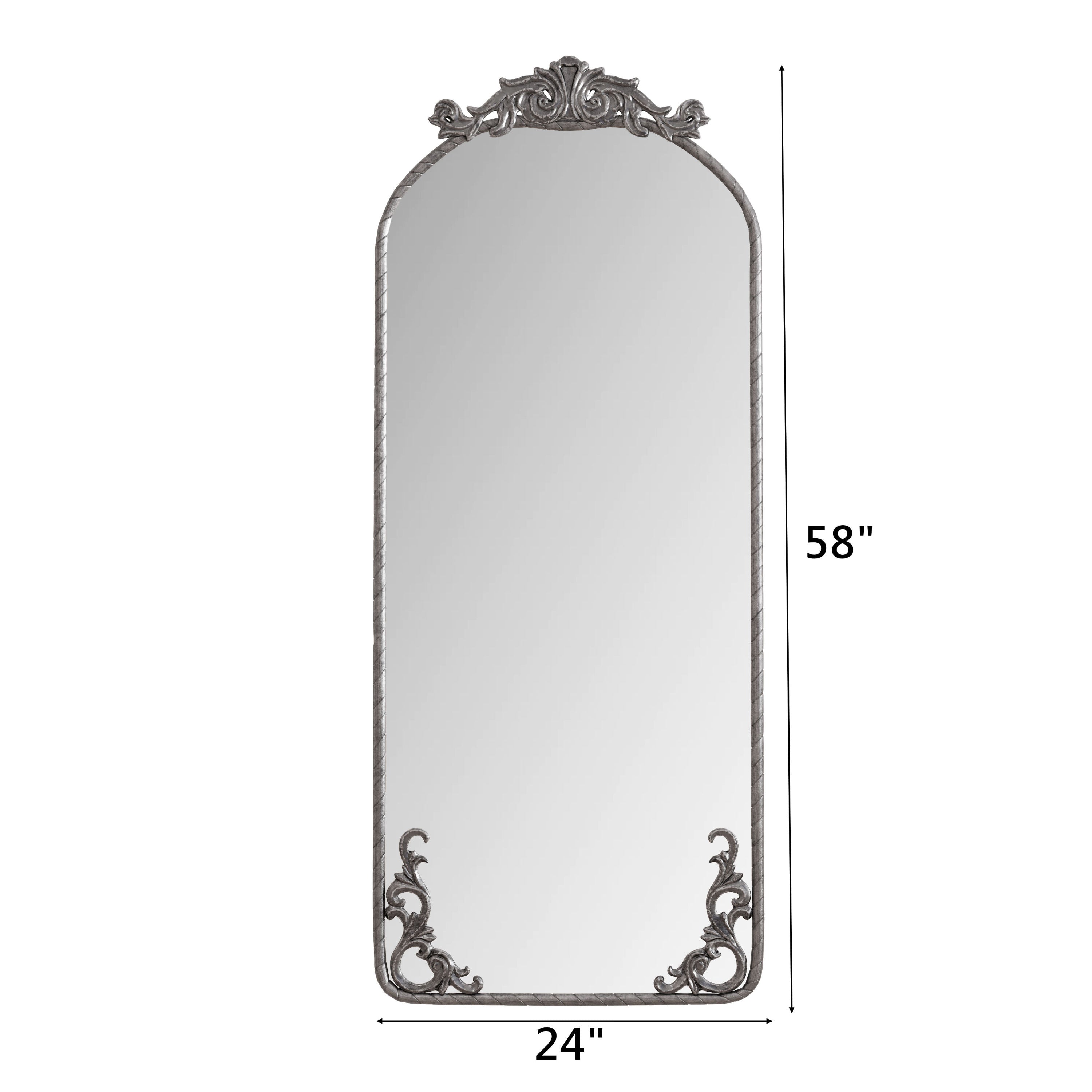 Retro Arched Full Body Mirror with Vintage Carved Applique