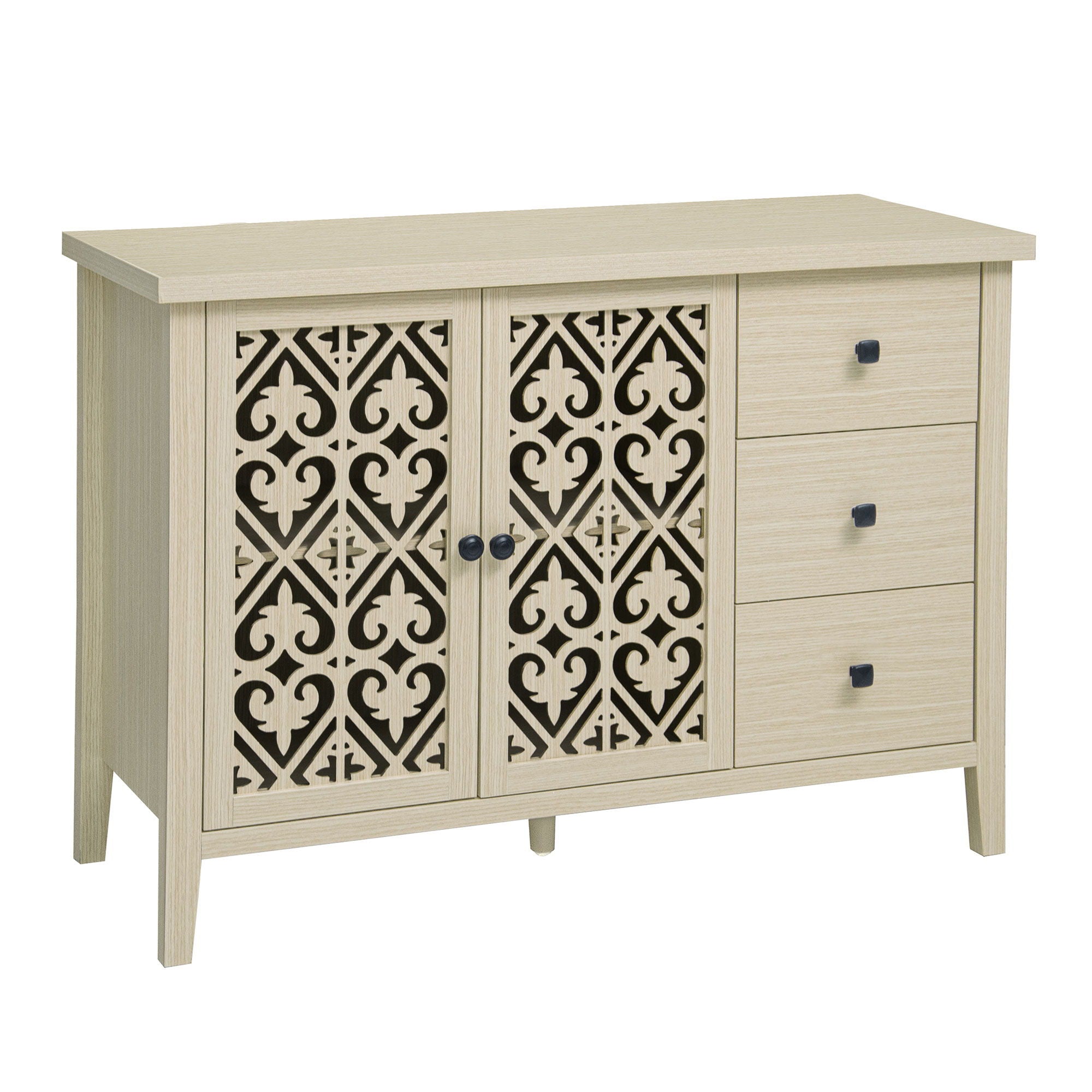 Hollowed Out Cabinet With 2 Door 3 Drawers, American Furniture, Suitable For Bedroom, Living Room, Study - Natural