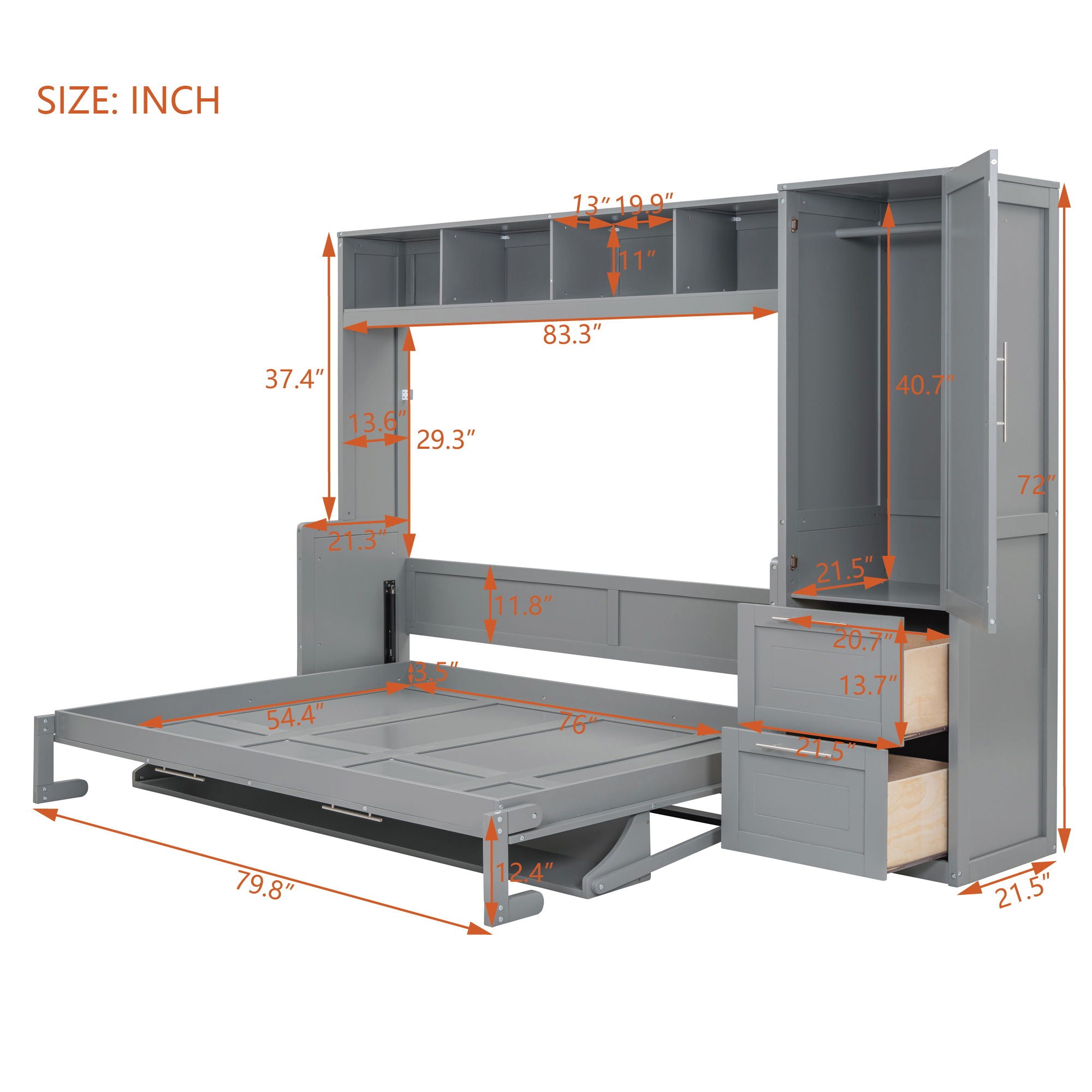Space Saving Murphy Wall Bed With Closet And Drawers