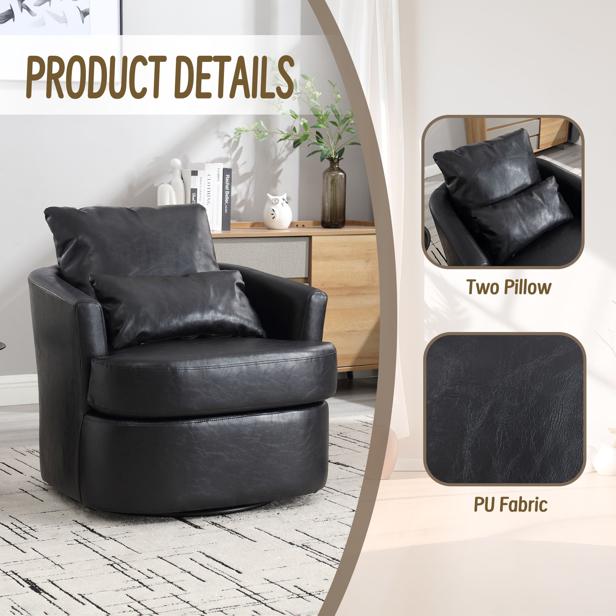 Modern Barrel Comfy Round Accent Sofa Chair, 360 Degree Swivel