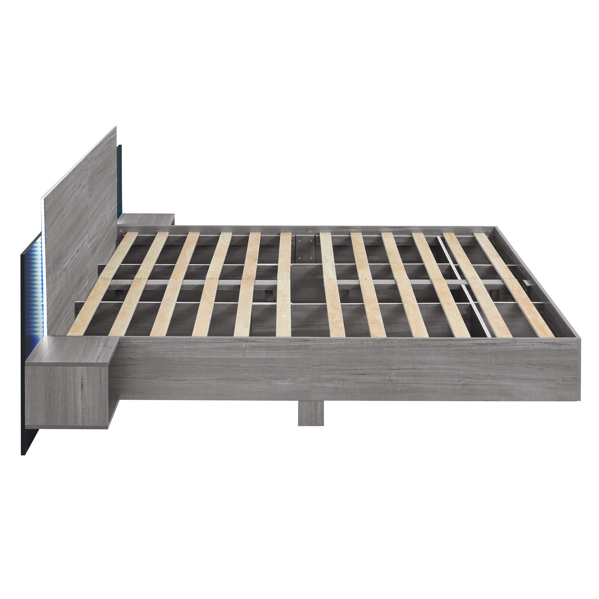 Floating Platform Bed, With LED Lights, Bedside Nightstand