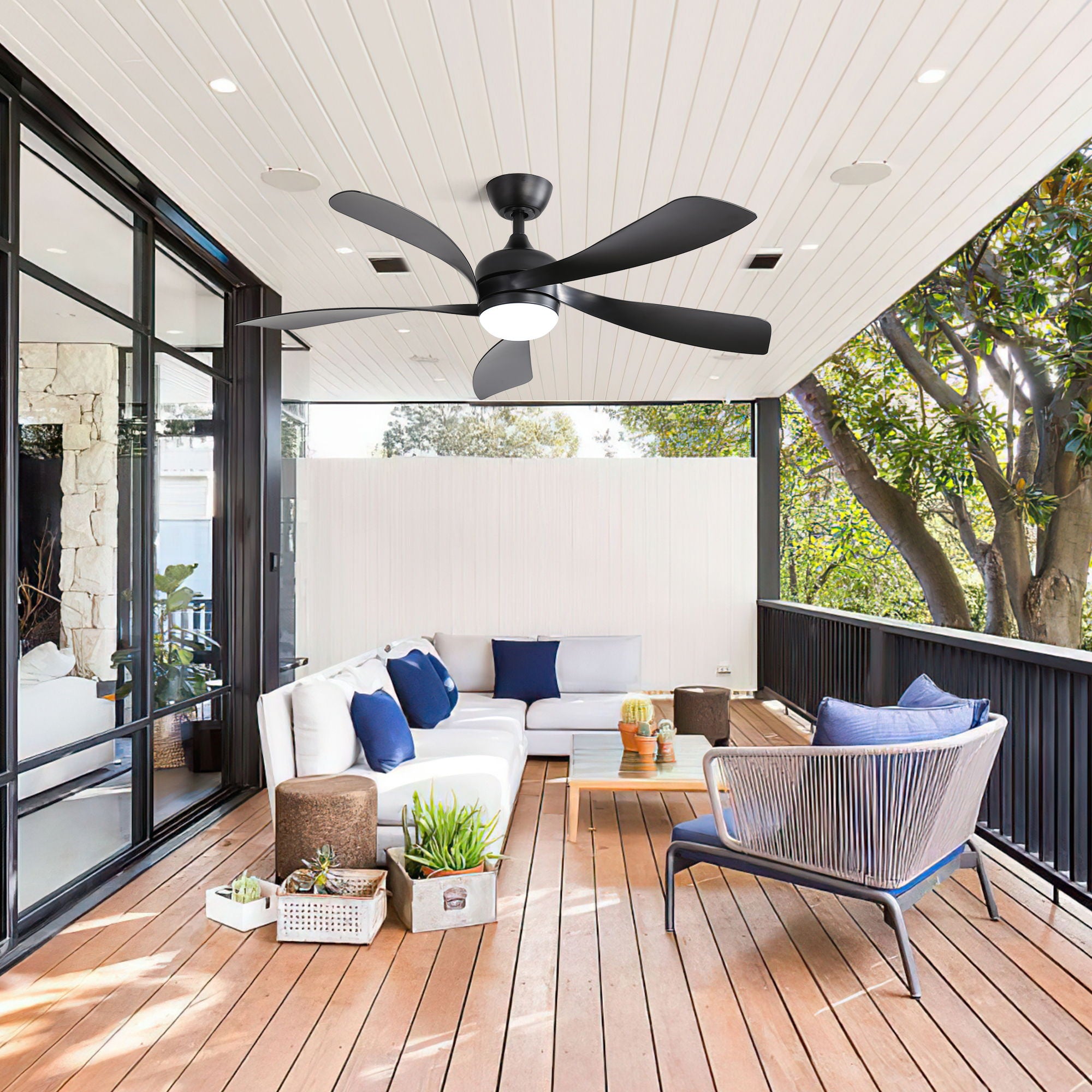 Ceiling Fan With 3 Color Dimmable 5 Blades Remote Control Reversible DC Motor And LED Light - Black