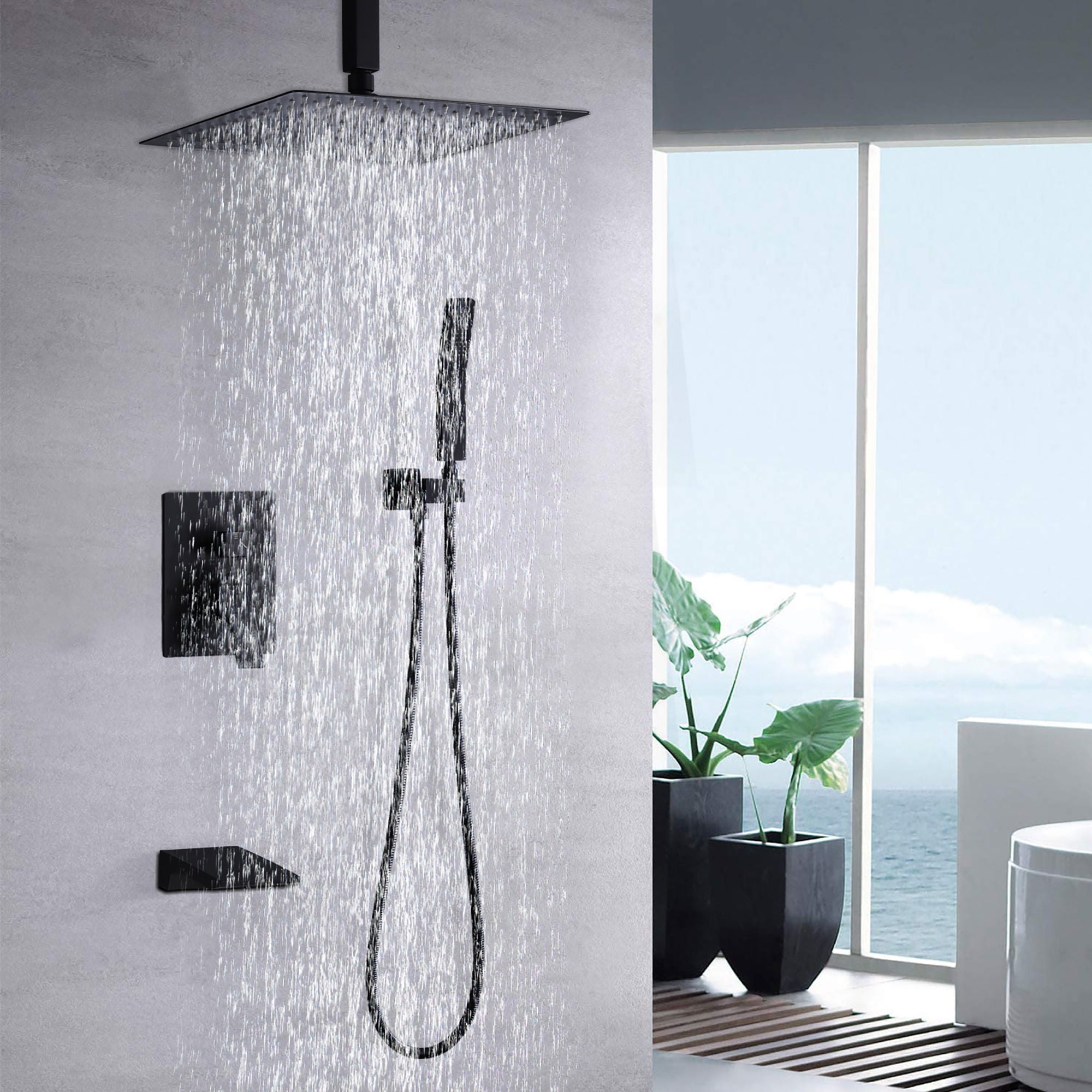 Wall Mount Shower System With High Pressure 10" Shower Head And Handheld, Stainless Steel - Matte Black