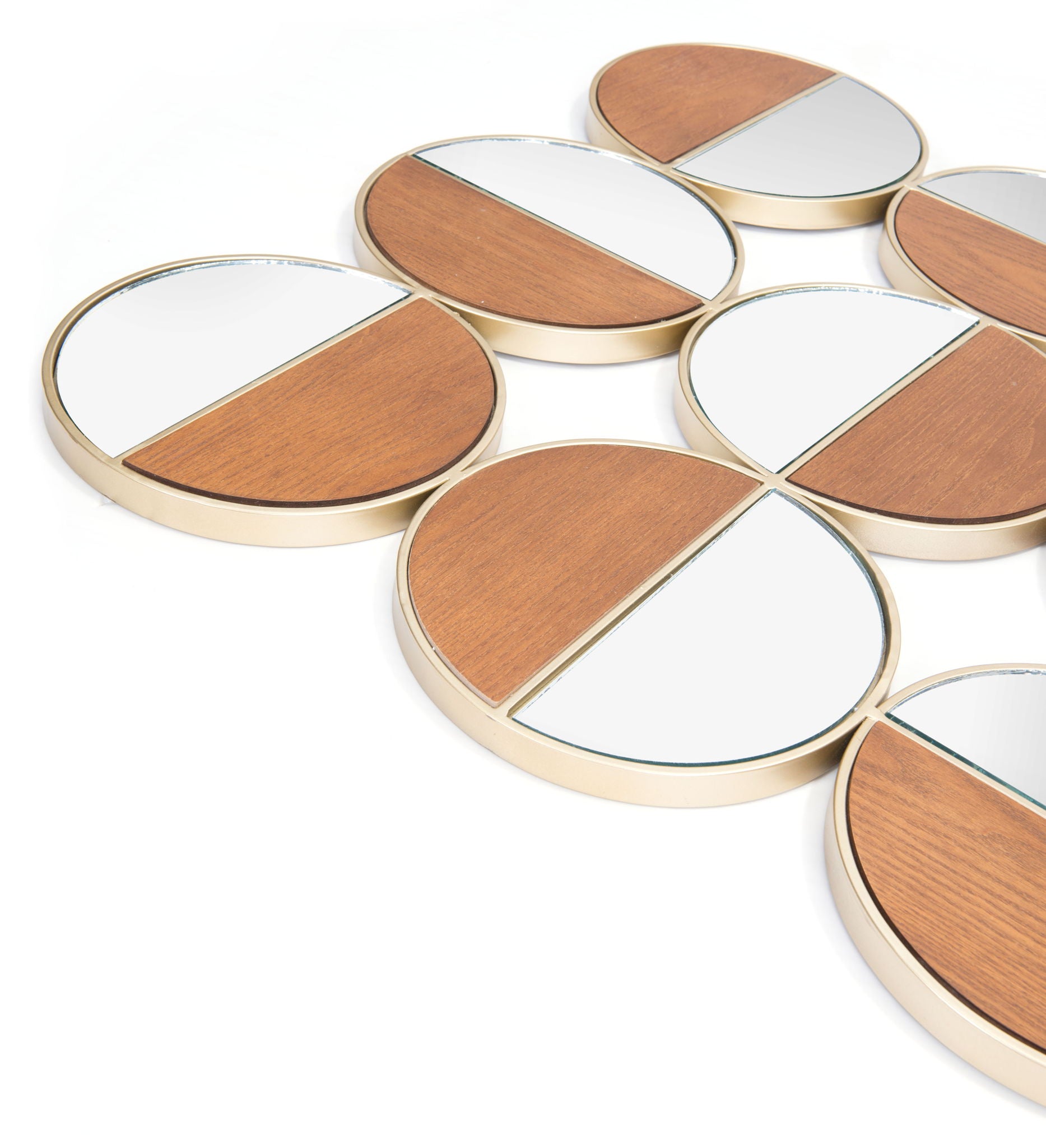 Cycle - Round Mirror - Gold & Walnut