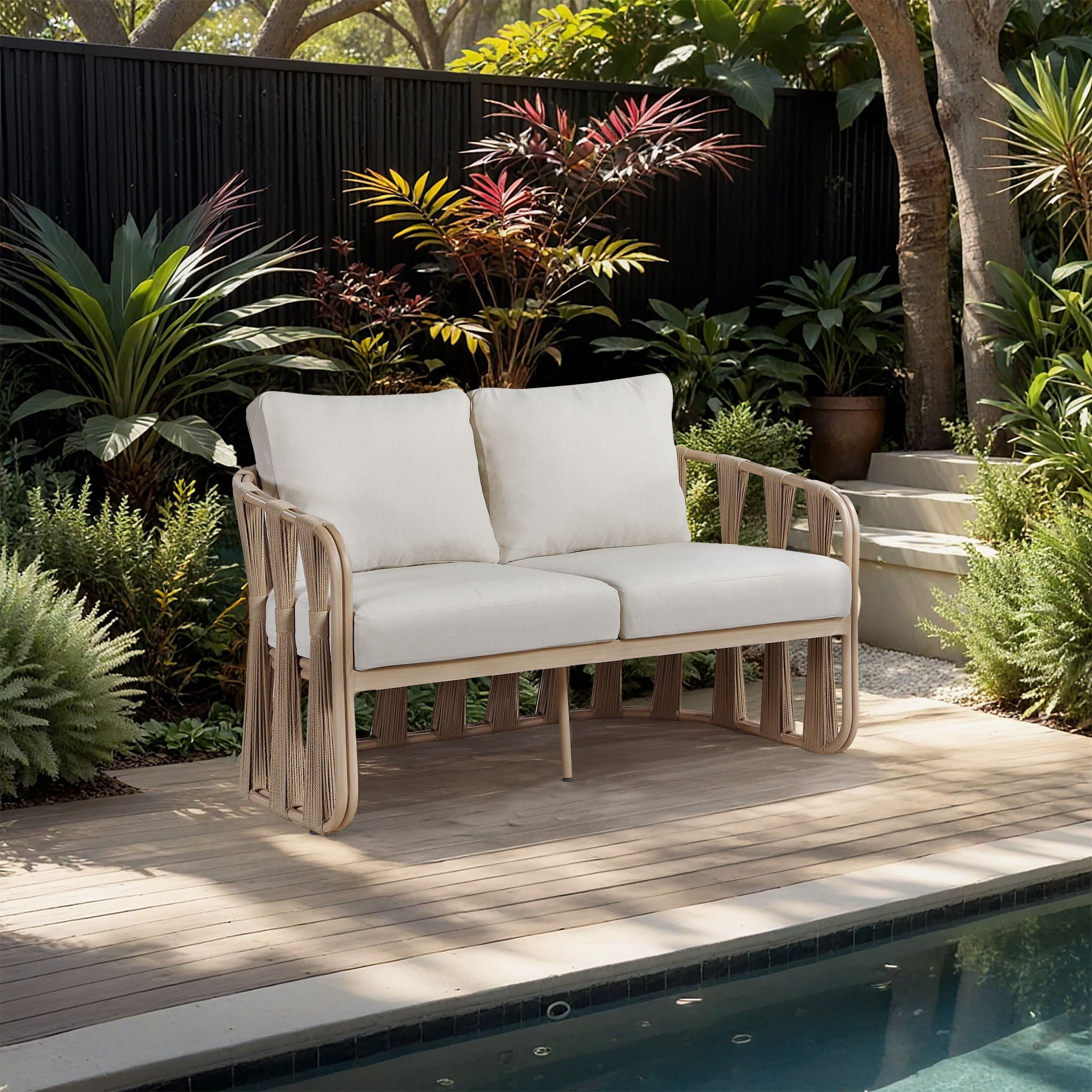 San Pietro - Resilient Waterproof Fabric 60.5" Upholstered Outdoor Patio Loveseat