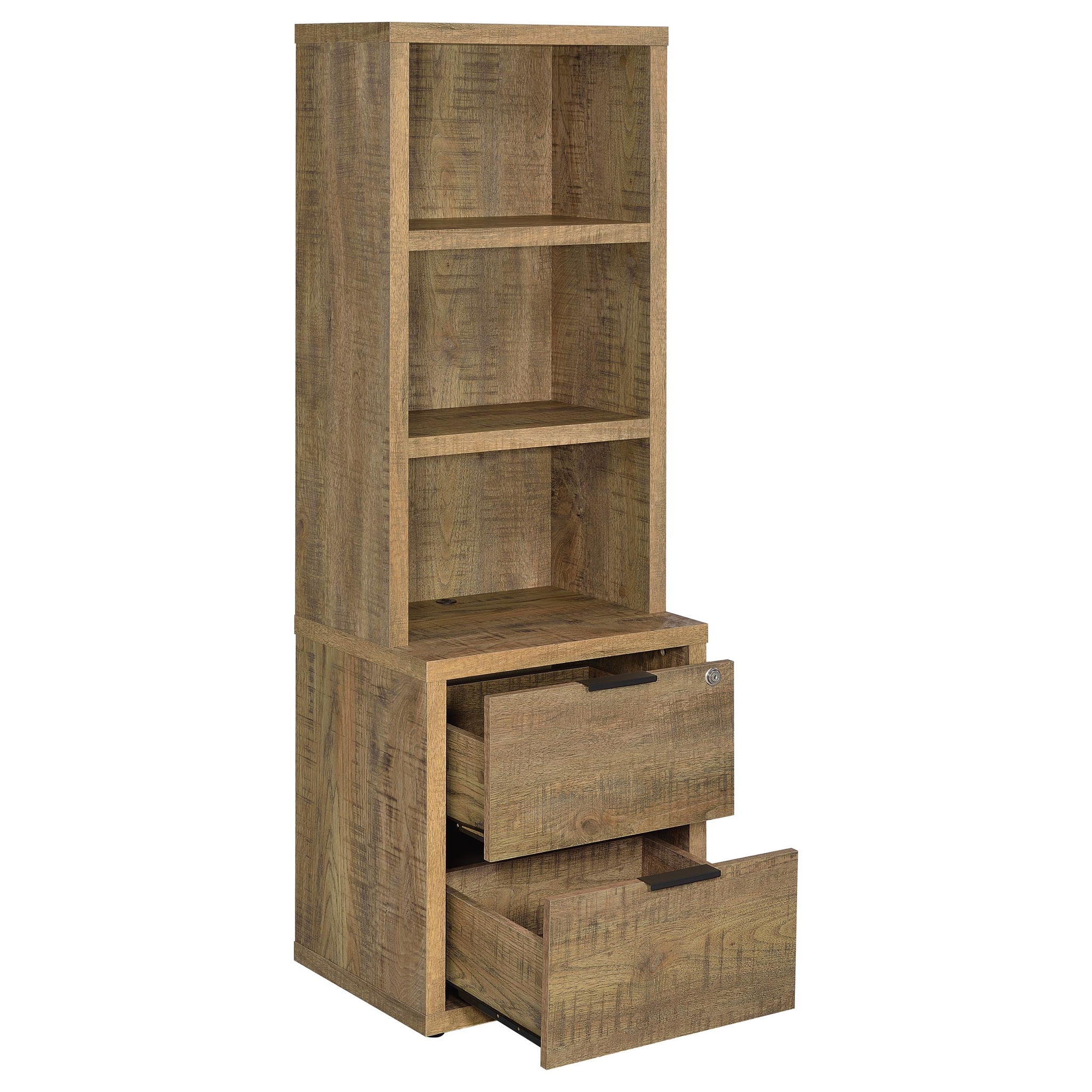 Multifunctional Bookcase With Three Open Shelves, 2 Drawers, Dual USB Charging Outlet