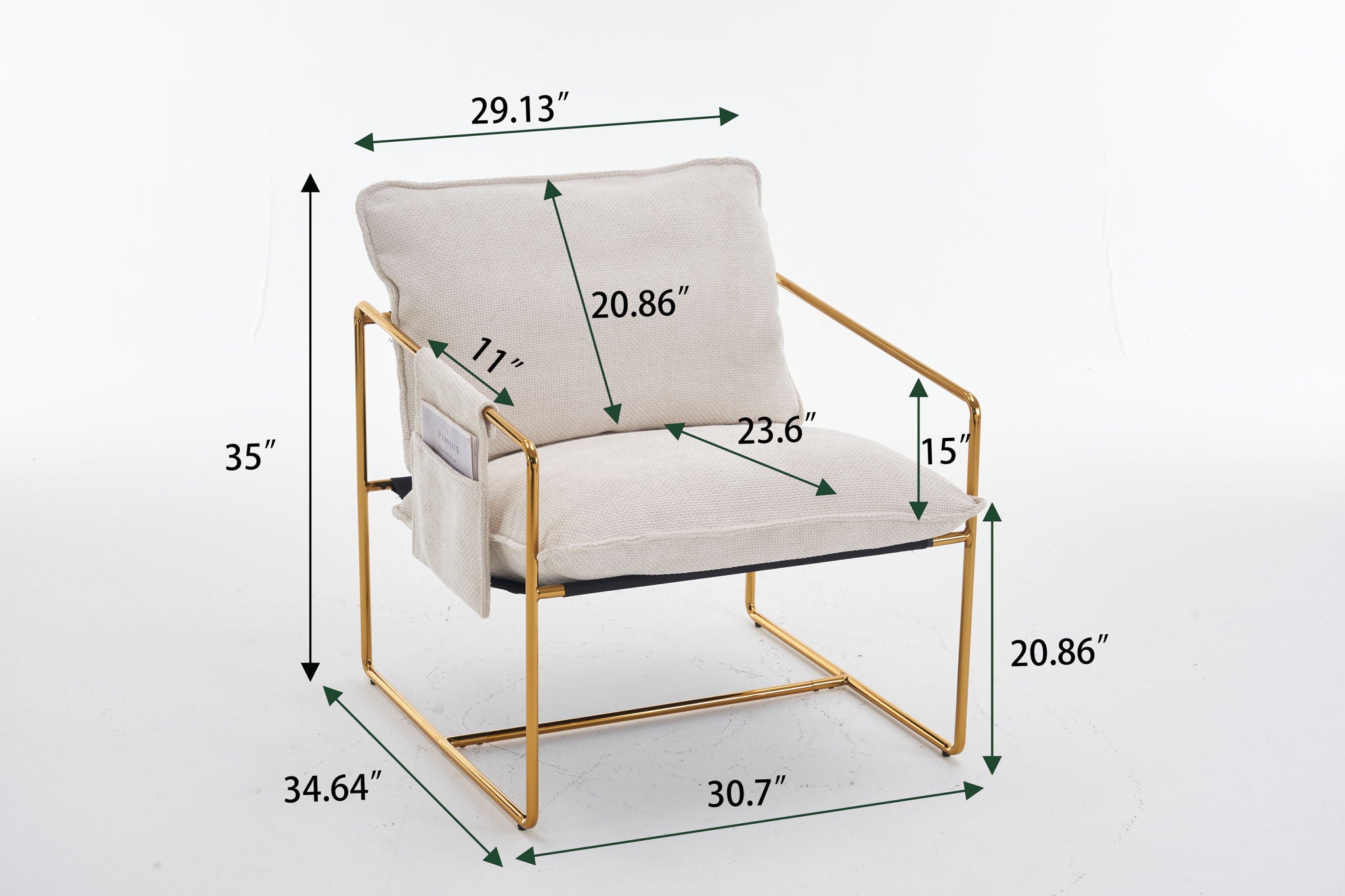 Upholstered Hanging Armchair With Arm Pocketsmetal Frame (Set of 2), Gold-Plated Craftsmanship, Crushed Foam Cushions And Skin-Friendly Woven Fabric For Living Room And Bedroom