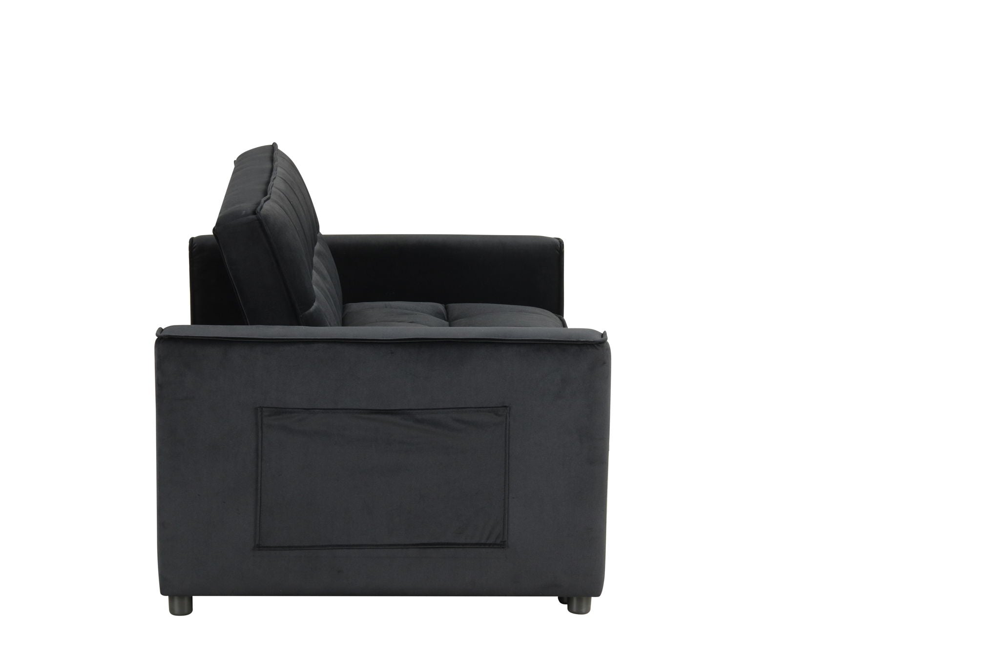Maeve - Velvet Convertible Sleeper Loveseat With Tufting and Side Pocket - Black