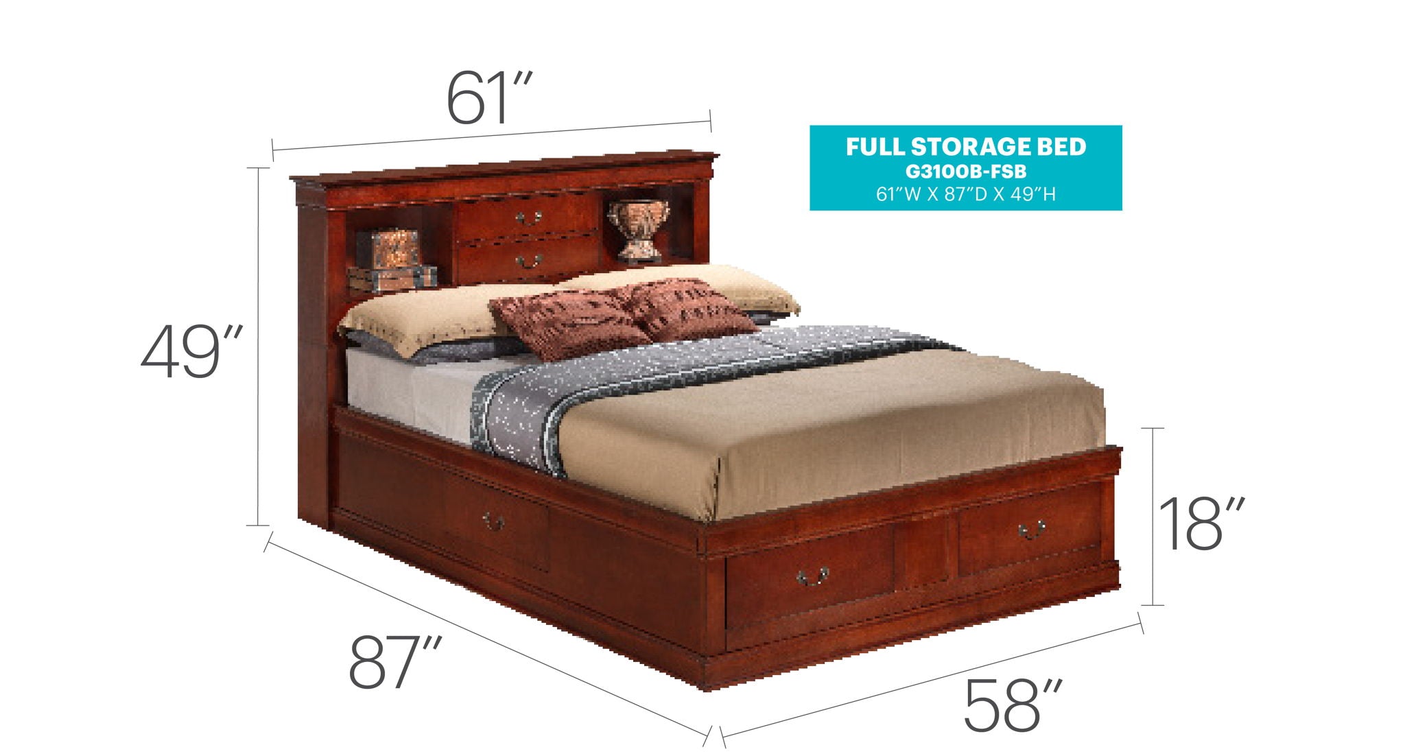 Louis Phillipe - Bookcase Storage Bed