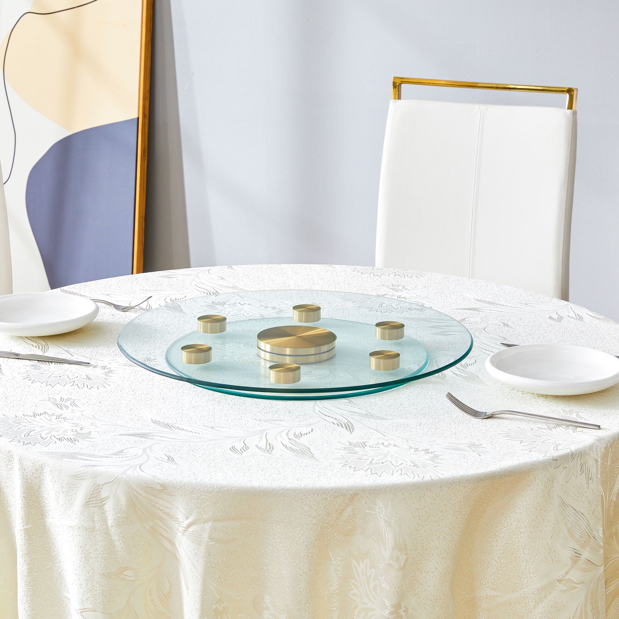 Double Layer Rotatable Round Glass Plate - Gold / Transparent