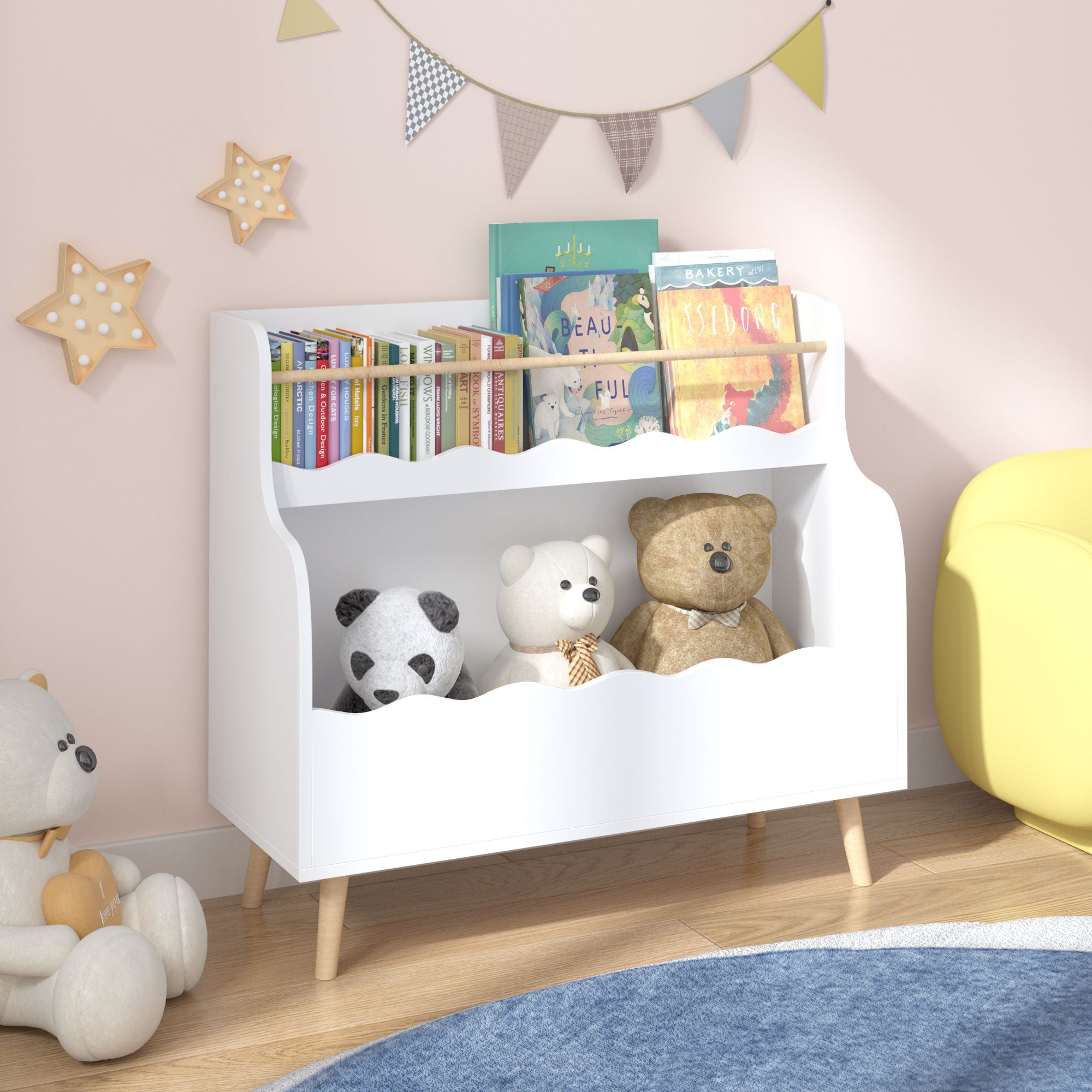 Kids Bookcase, Children Book Organizer Toy Storage Cabinet - White