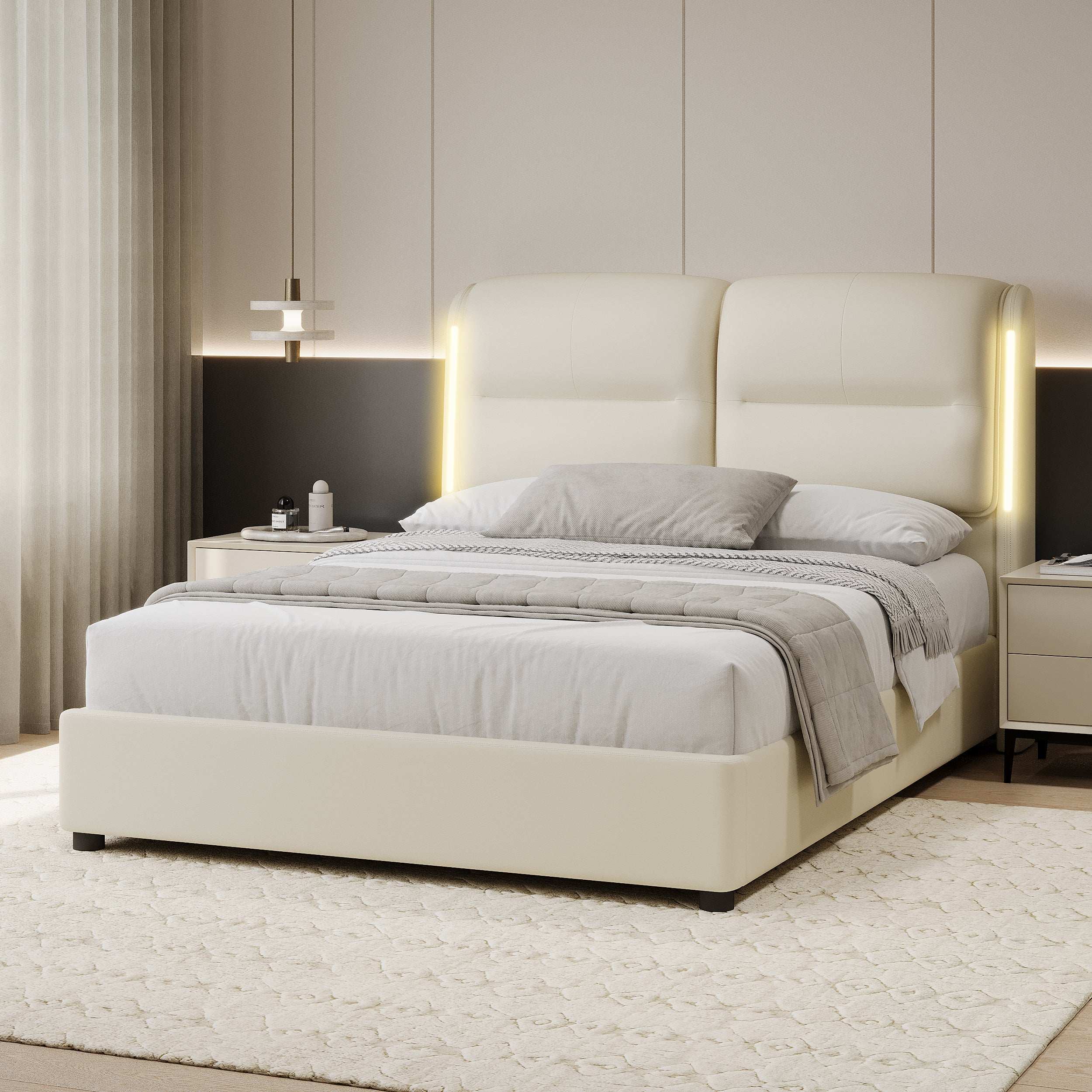 Queen Size Hydraulic Platform Bed | Storage Bed with LED Lights