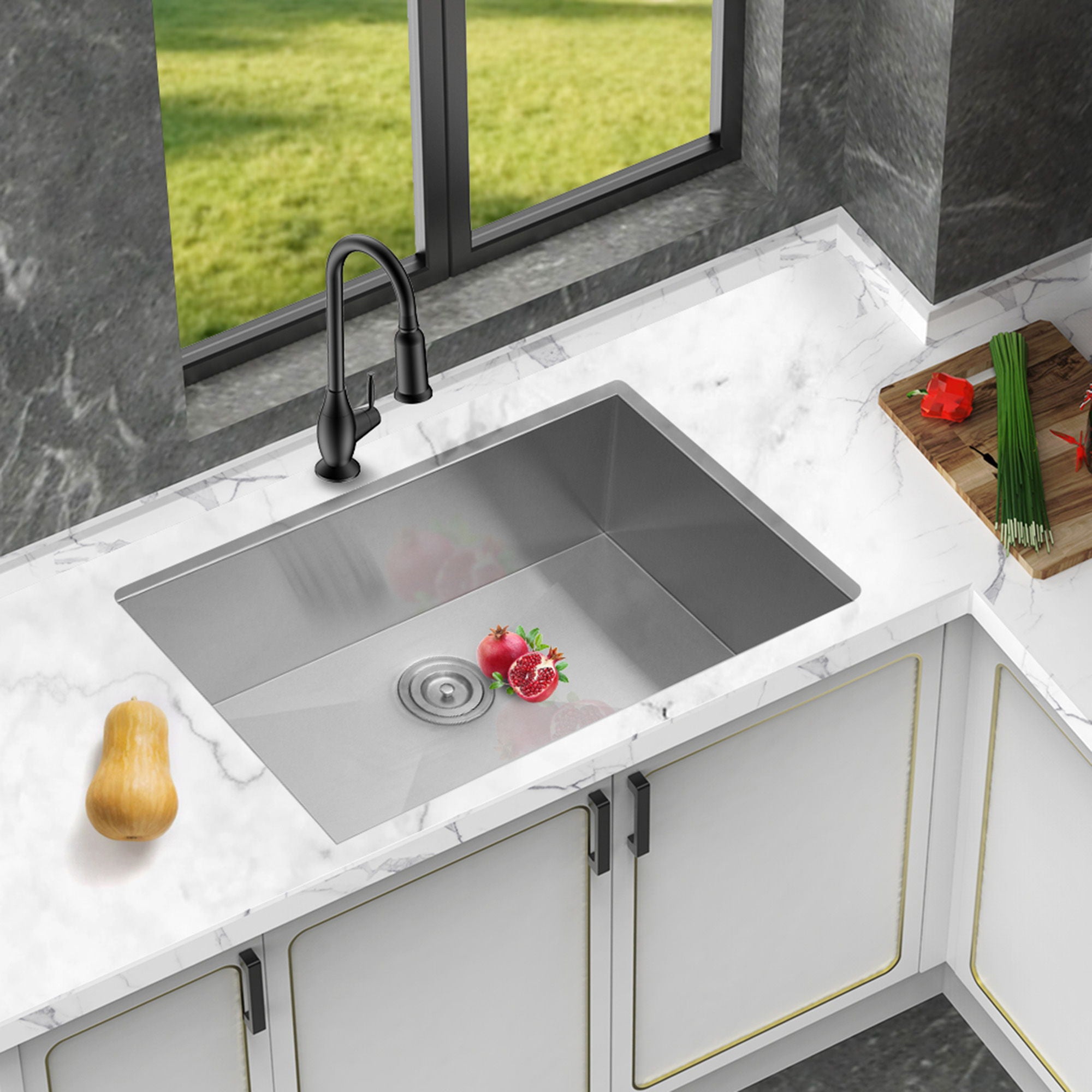 Undermount Kitchen Sink 26" 16 Gauge With Drain Assembly - Brushed Nickel