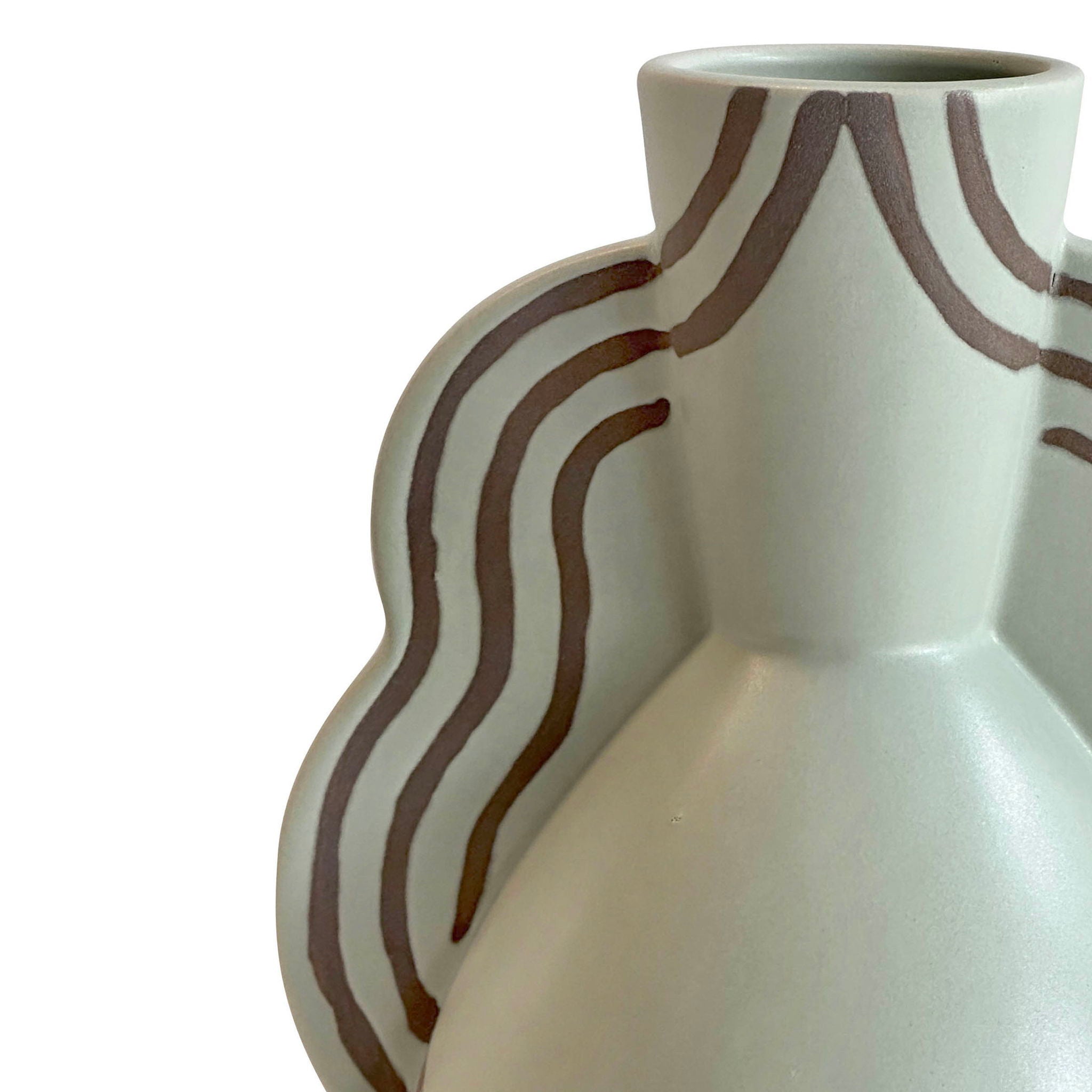 Earthenware - Line Art Wavy Vase - Sage Green