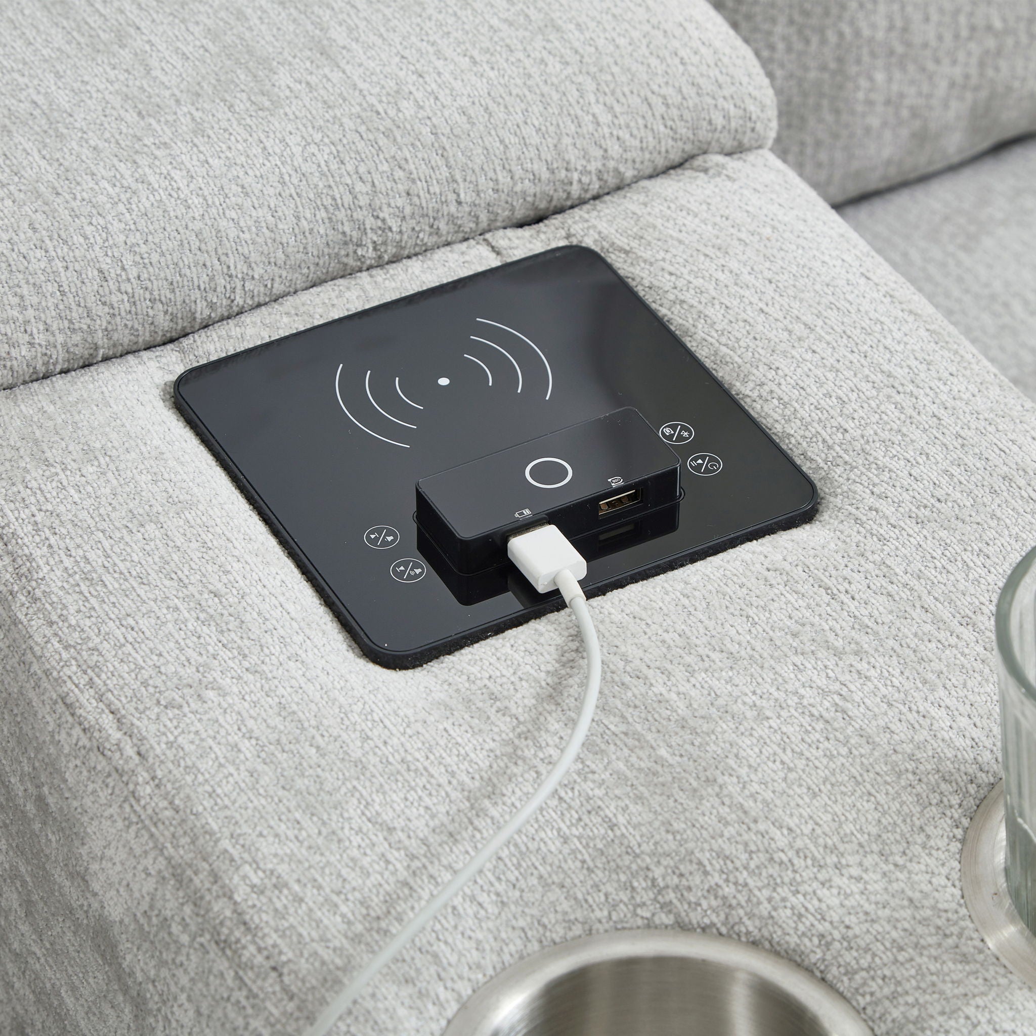 Modern Sectional Sofa U-Shaped With Movable Ottomans, Bluetooth Speakers, LED Lights And Modular Storage