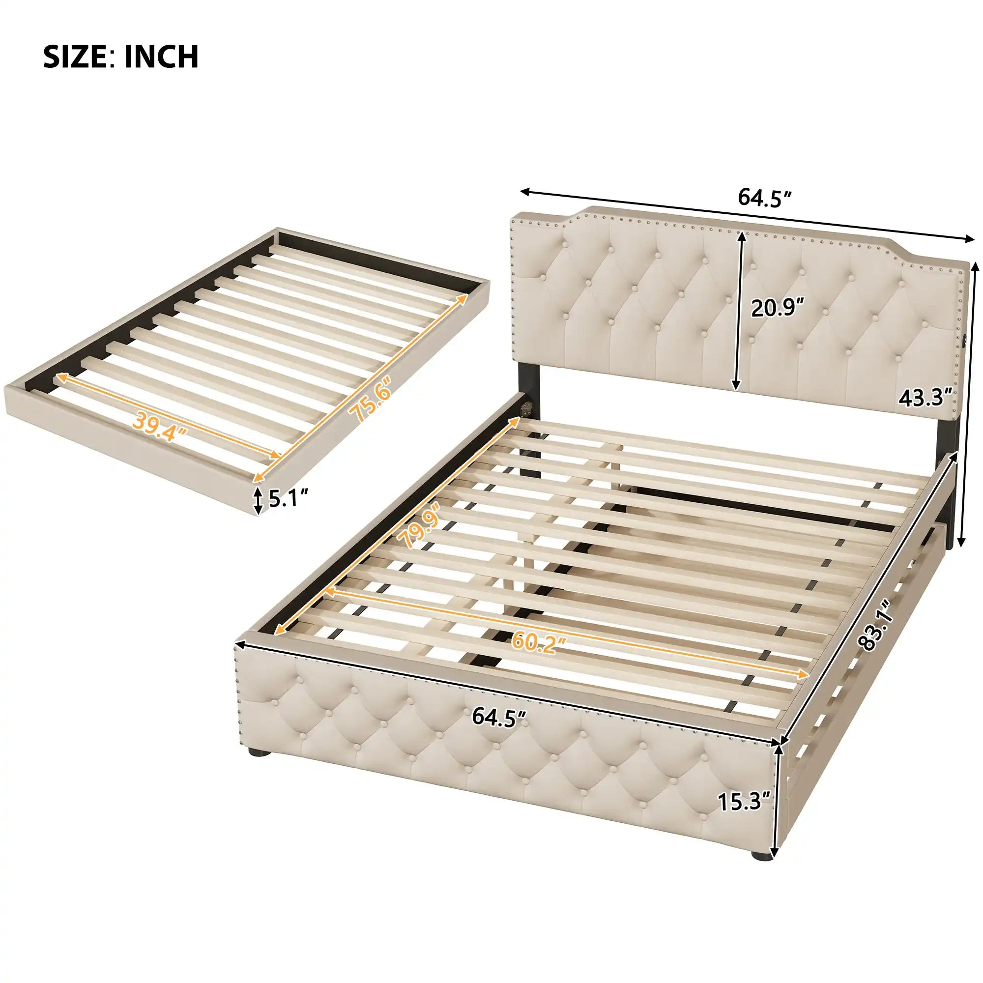 Luma & Co Queen Size Upholstered Platform Bed with Twin Size Trundle - Best Buy Furniture