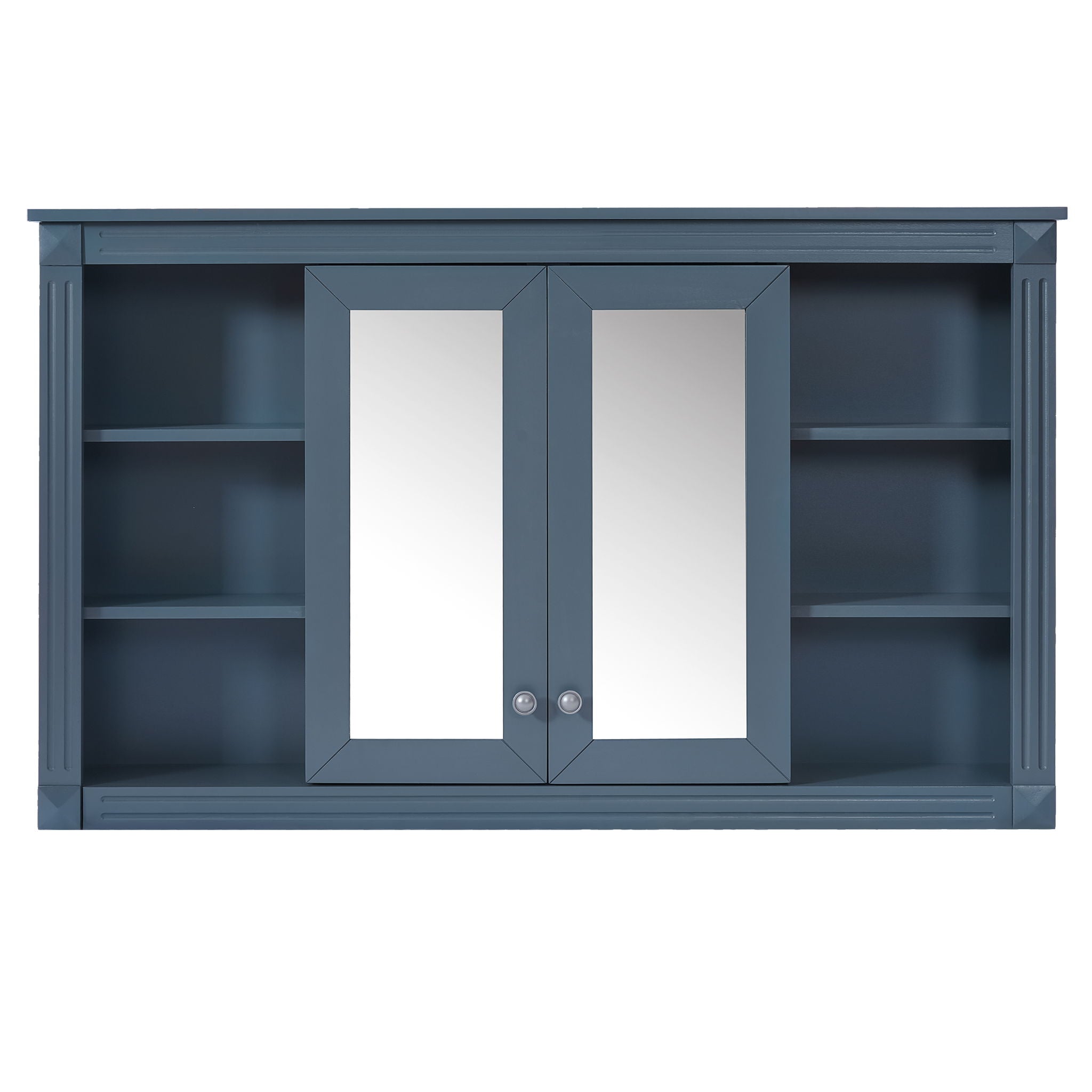 Wall-Mounted Mirror Cabinet With Adjustable Shelf And Open Shelves