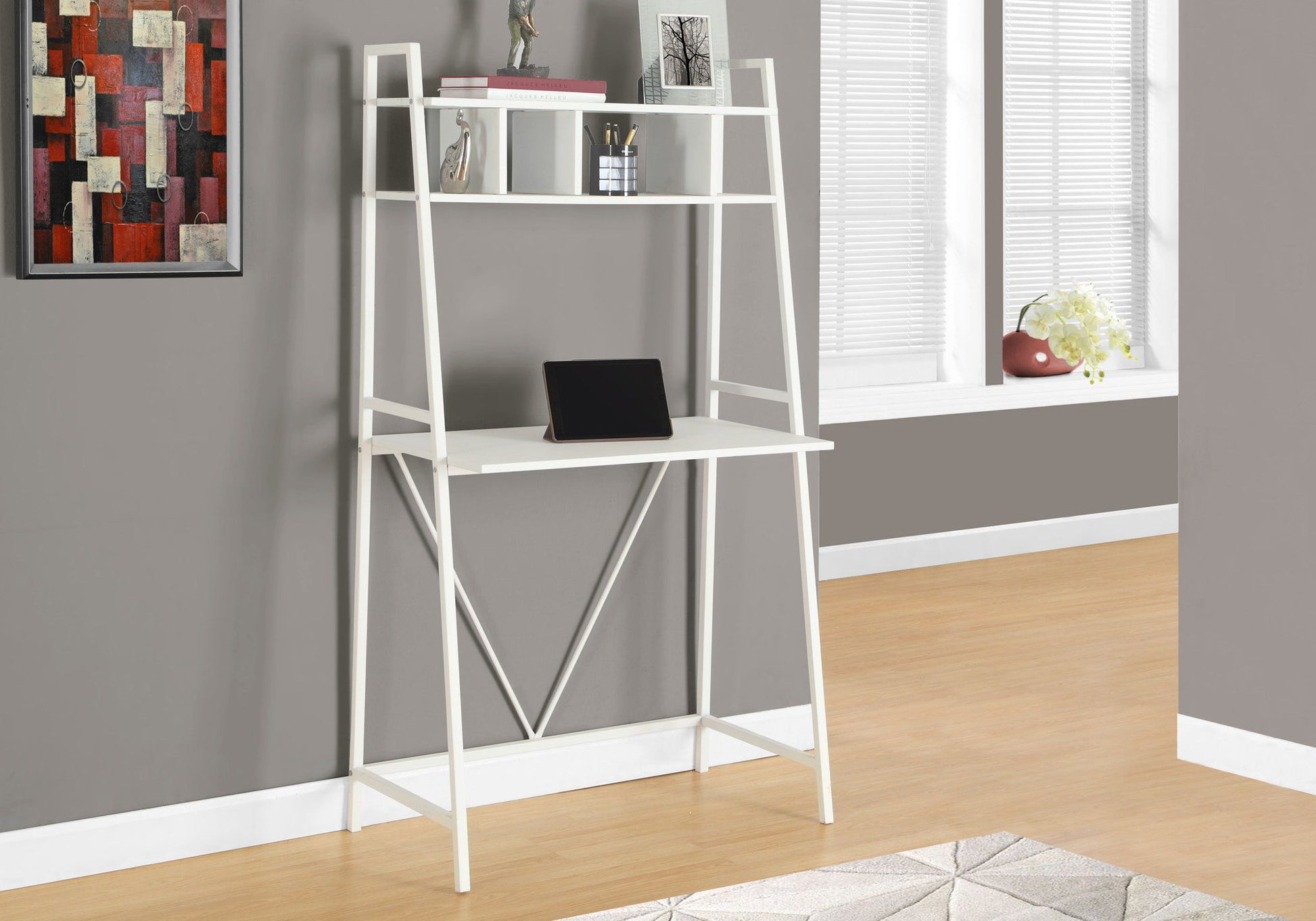 Computer Desk For Home Office, Laptop, Leaning, Storage Shelves, Contemporary & Modern - White - Best Buy Furniture