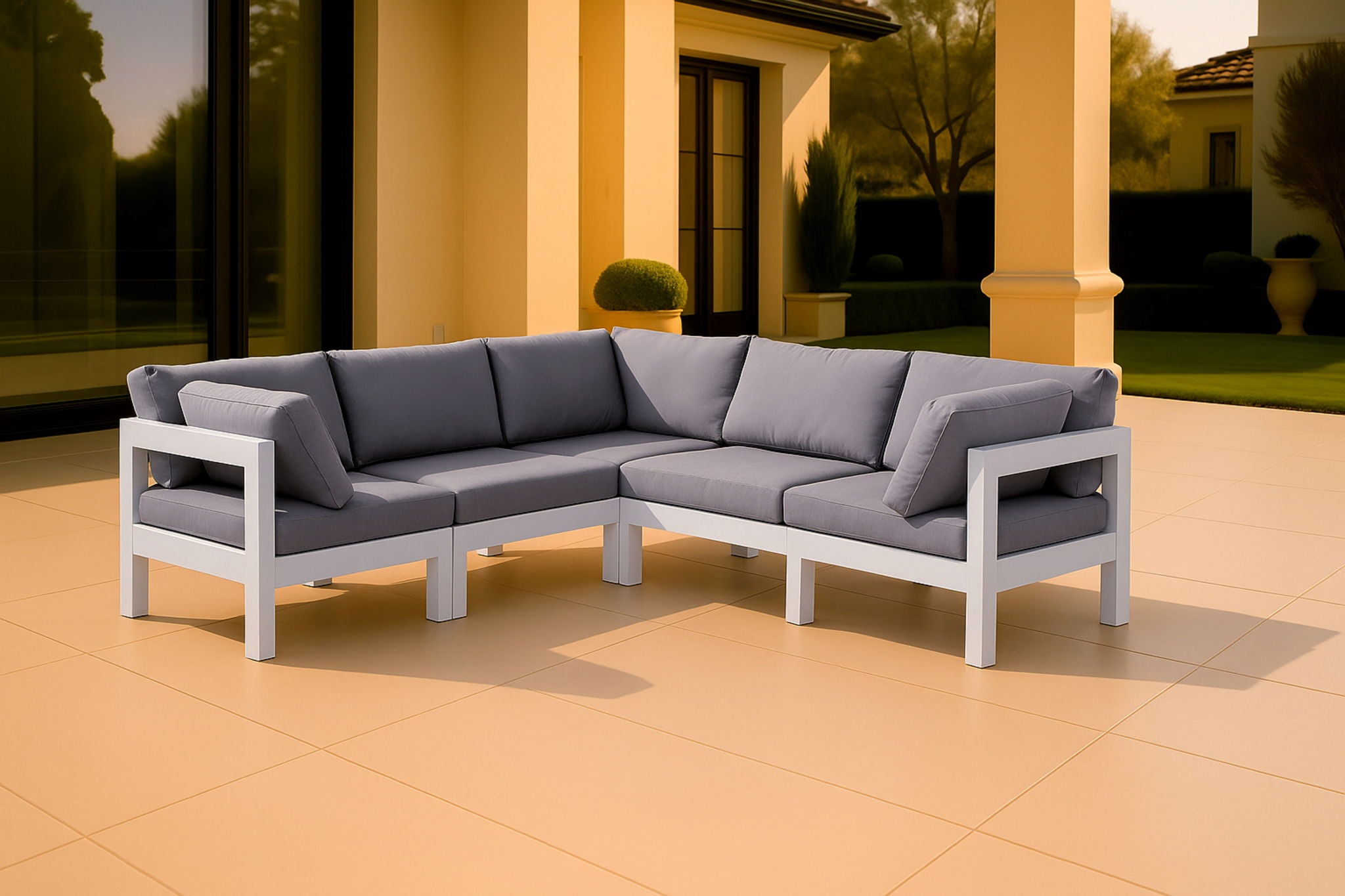 Nizuc - Outdoor Patio 5 Piece Modular Sectional With White Frame