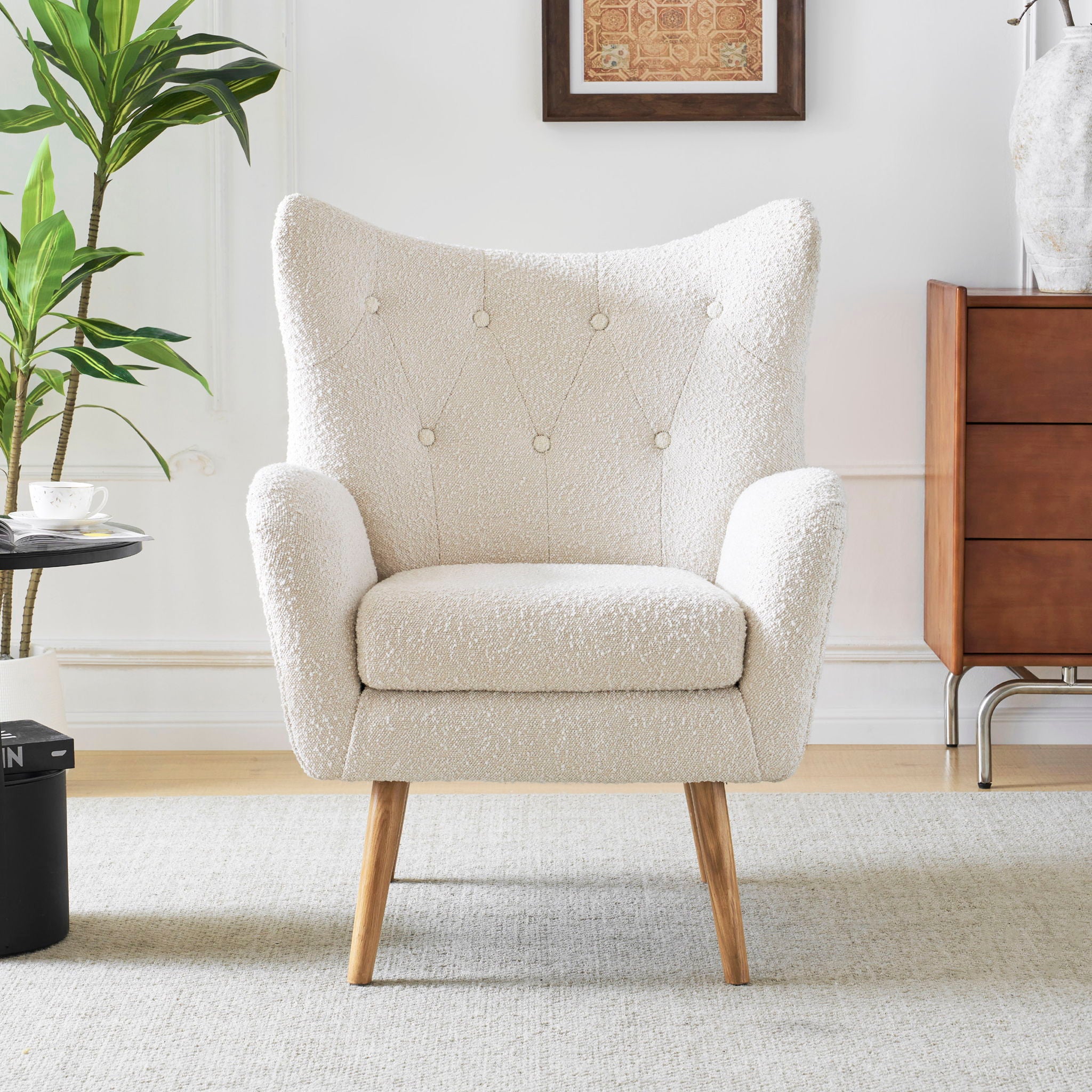 Mid - Century Modern Arm Chair With Wingback Design Wood Legs