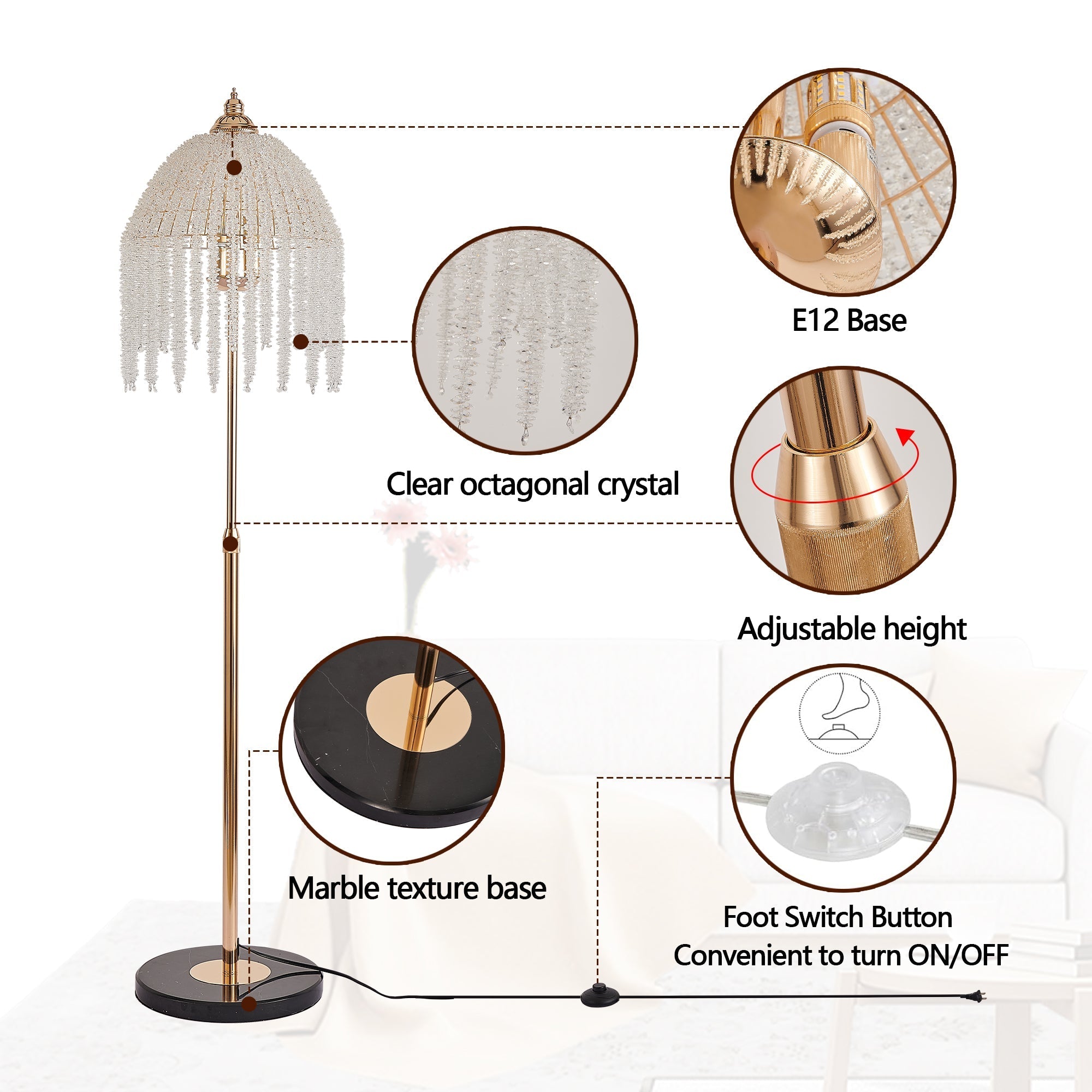 3-Light Elegant Crystal Floor Lamp – Vintage Waterfall Design