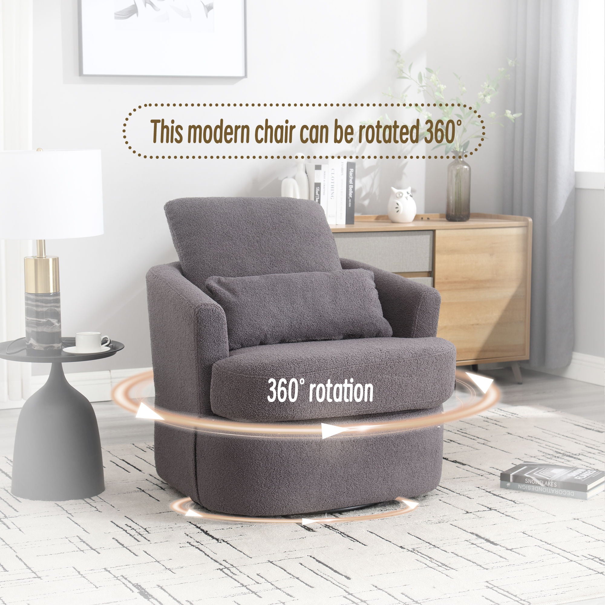 Modern Barrel Comfy Round Accent Sofa Chair, 360 Degree Swivel