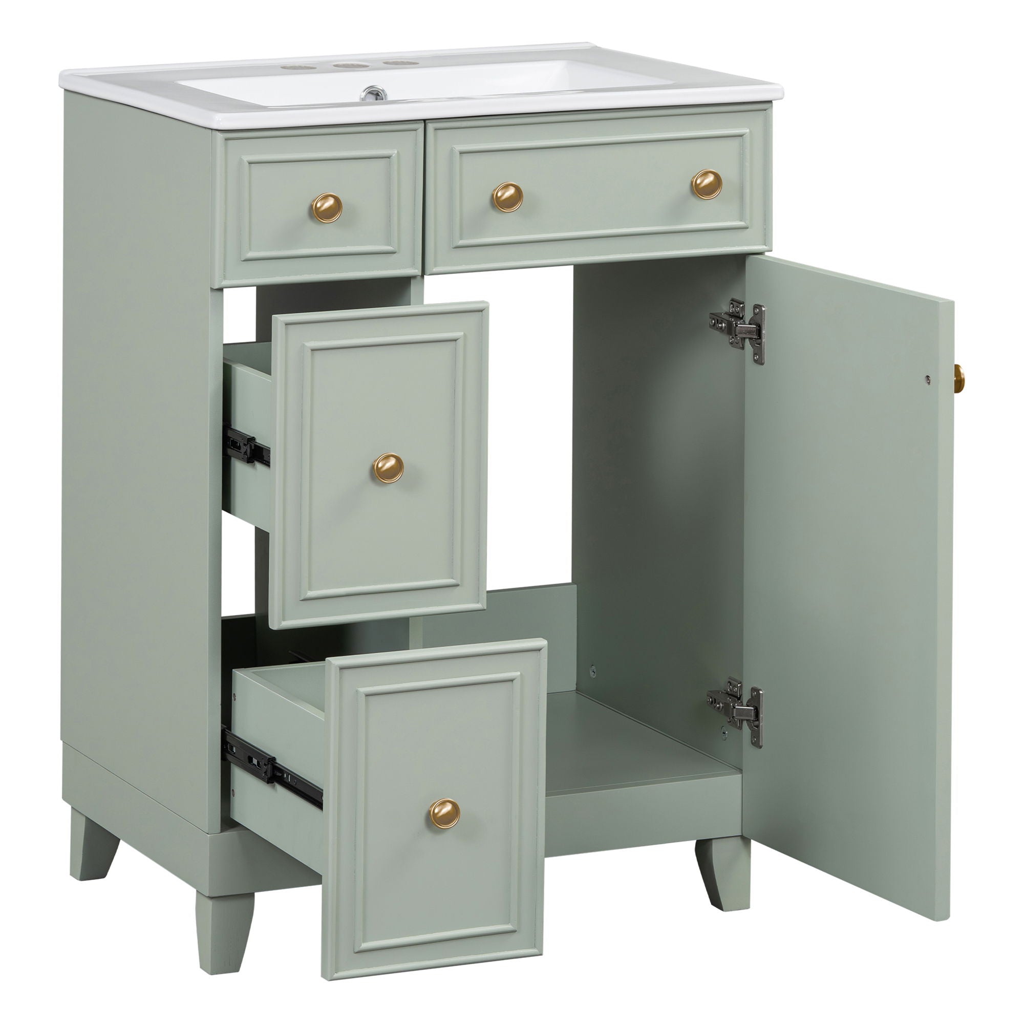 Transitional Style Bathroom Vanity Cabinet With Ceramic Sink