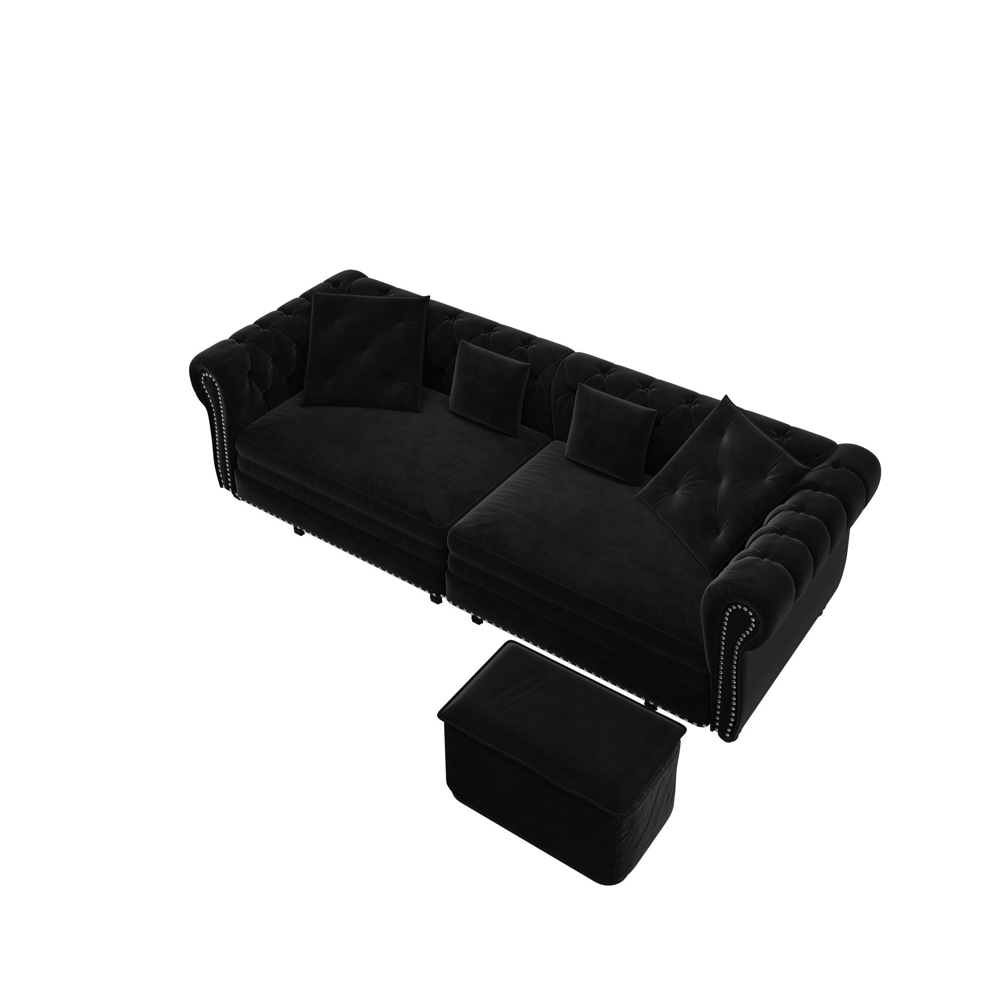 3 In 1 Pull Out Sofa Bed, Convertible Sleeper Sofa Bed, 3 Seater Sofa With Movable Ottoman - Black