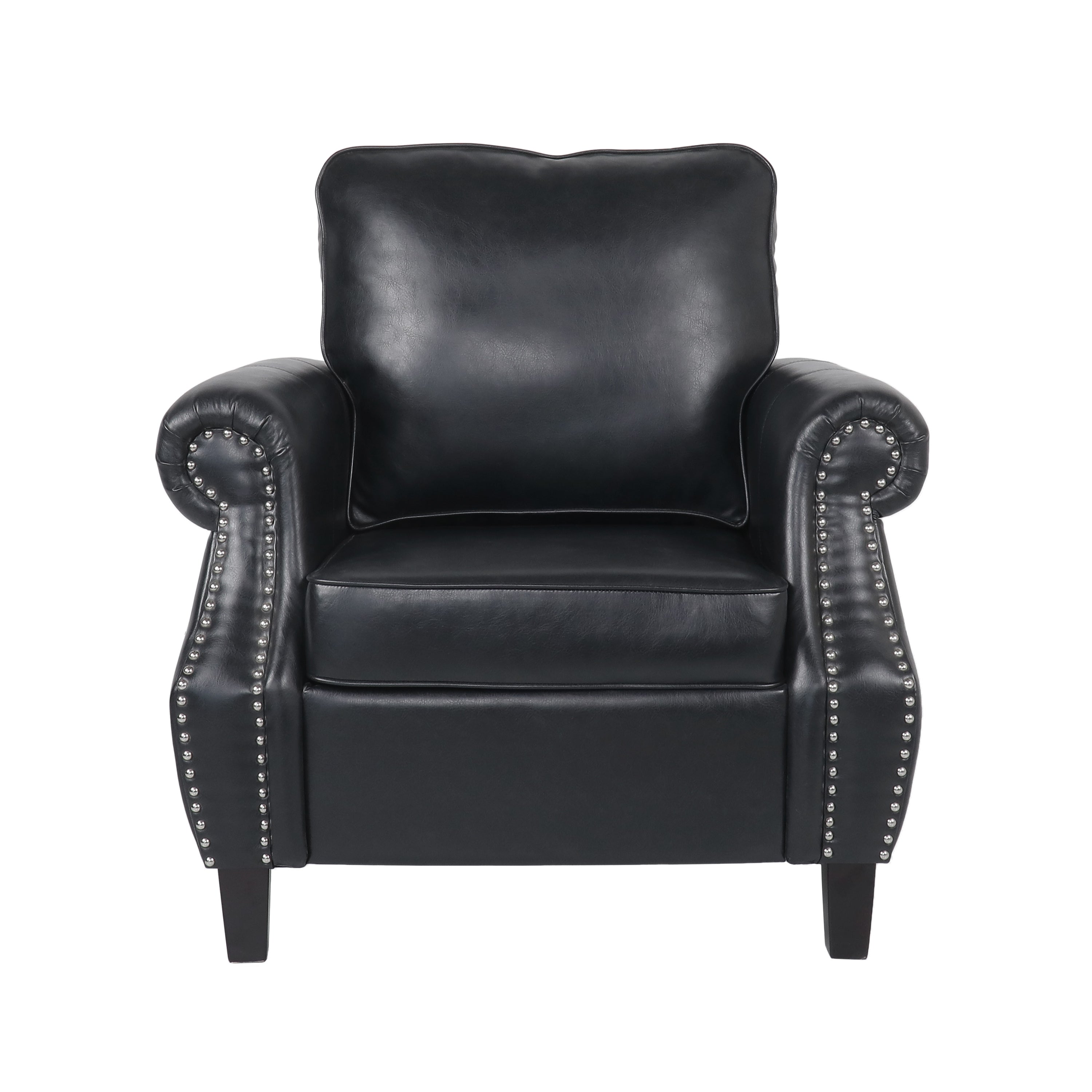 Contemporary Black PU Club Chair with Nailhead Trim and Rolled Armrests