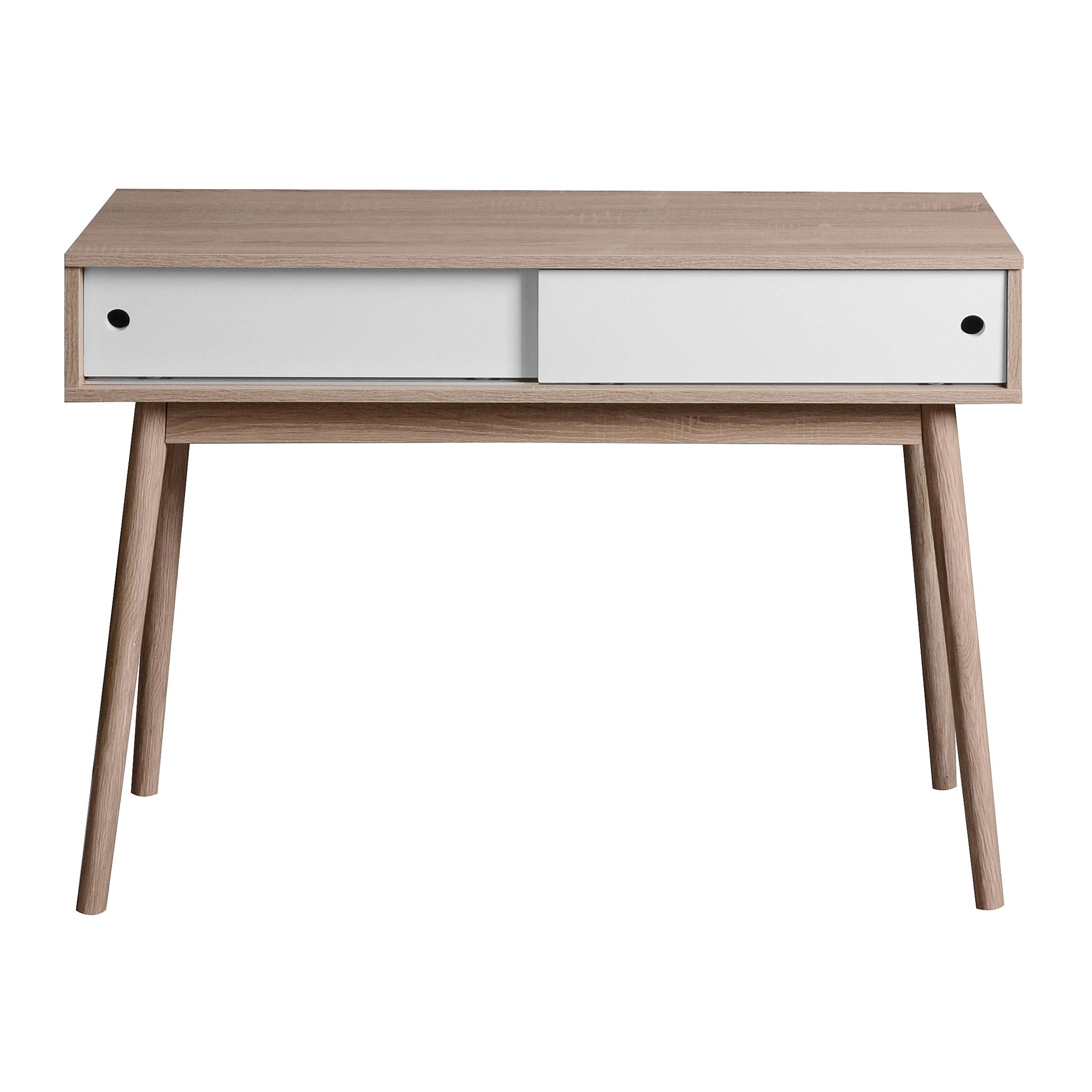 Rustic Entryway Console Table With Sliding White Doors And Wood Legs - Natural