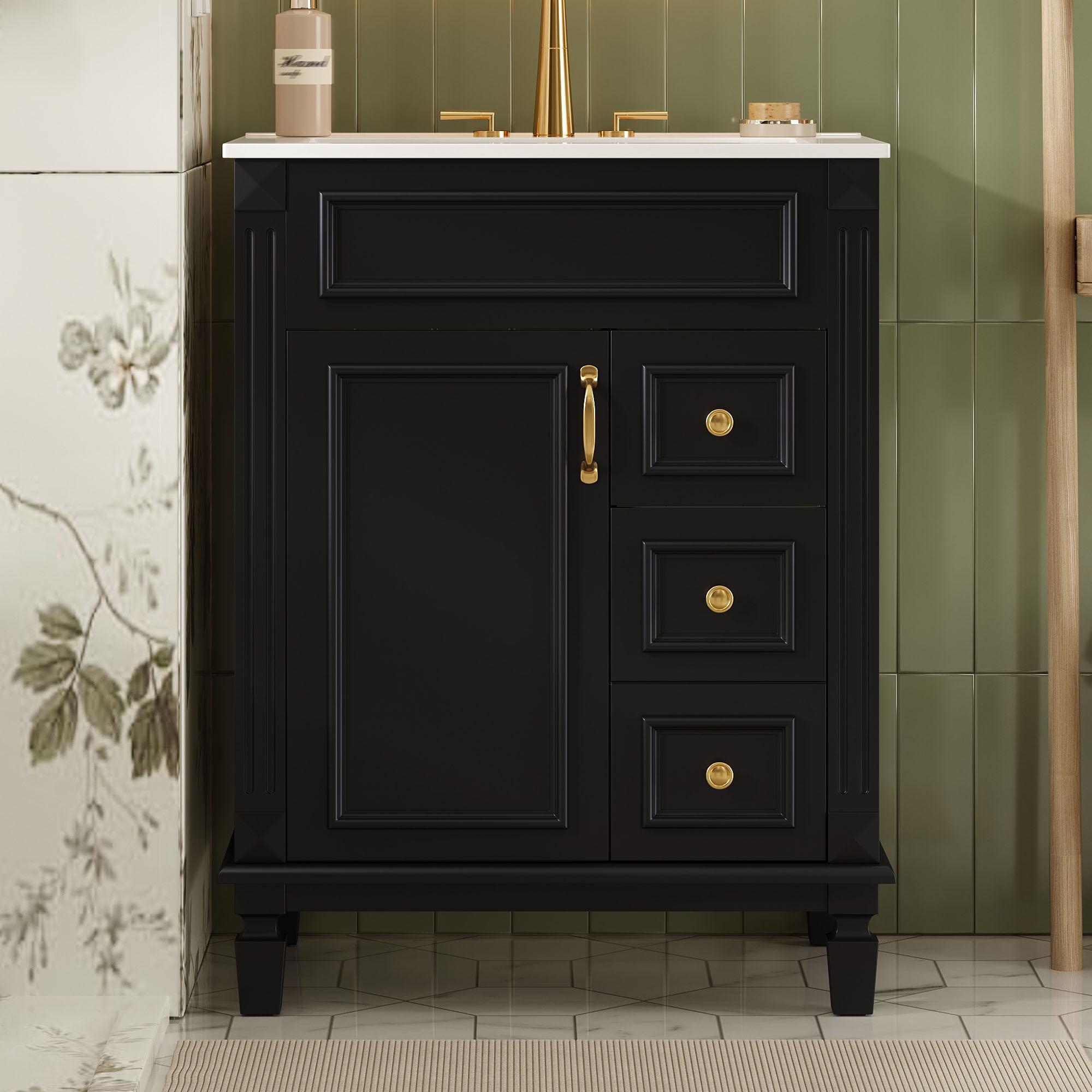 Bathroom Vanity With Sink, Compact Cabinet & 2 Drawers And Adjustable Shelf