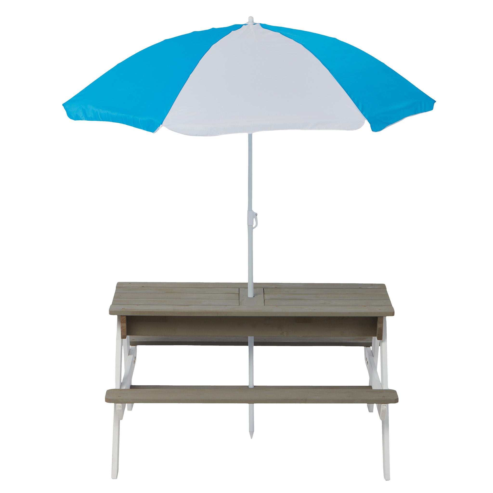 Wooden Kids Picnic Table, Sand And Water Table With Umbrella, Activity Table For Outdoor Backyard Patio Play - White / Gray
