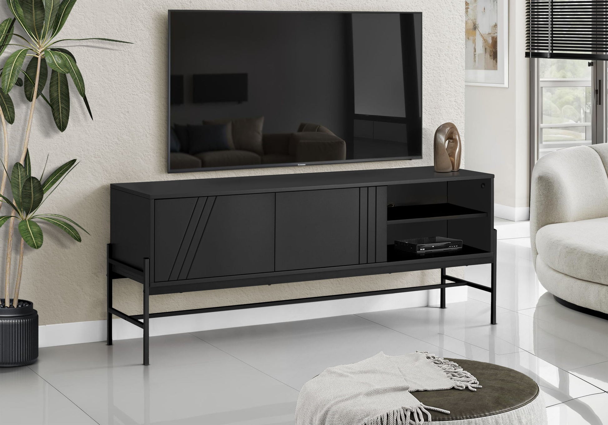 TV Stand, Modern Design Console, Media Entertainment Center, Storage Cabinet, Contemporary & Modern - Black - Best Buy Furniture