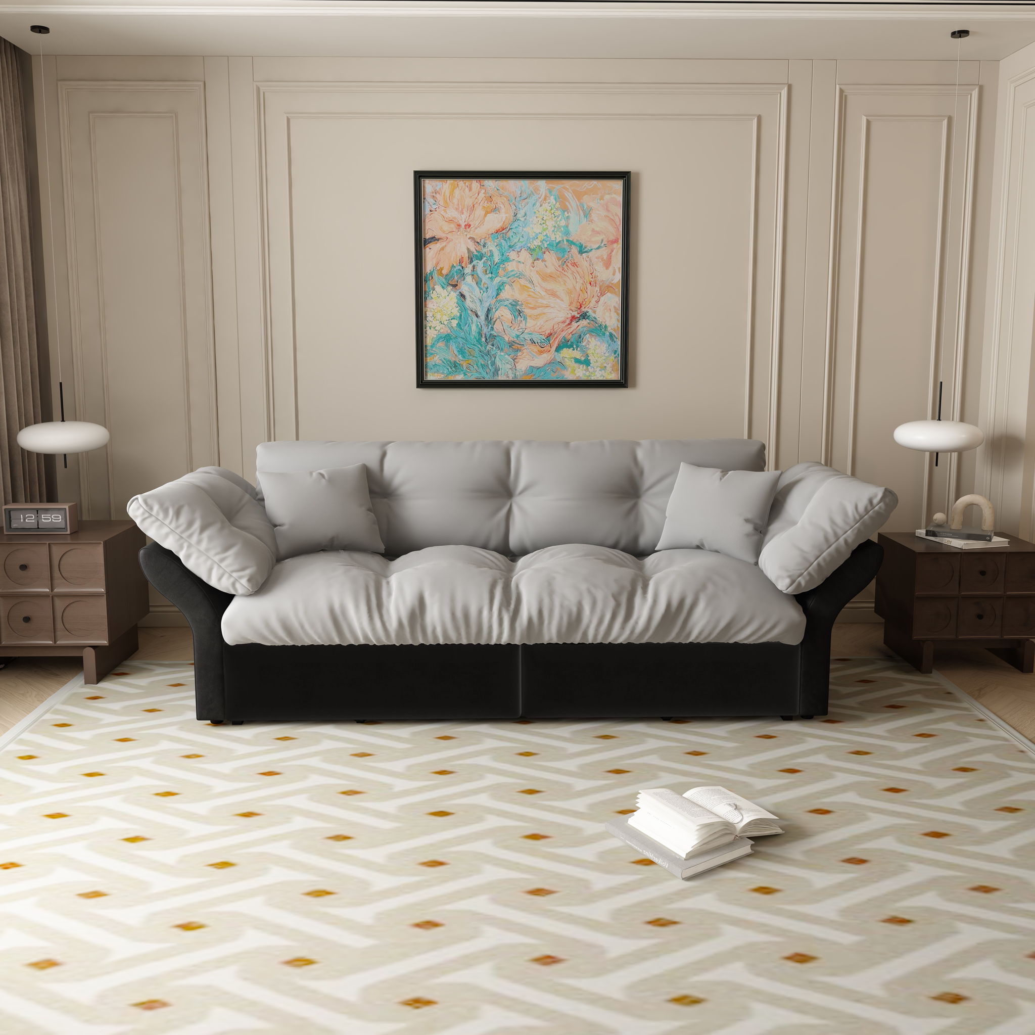 Queen Pull Out Sofa Bed, 3 In 1 Convertible Sleeper Tufted With 2 Soft Pillows