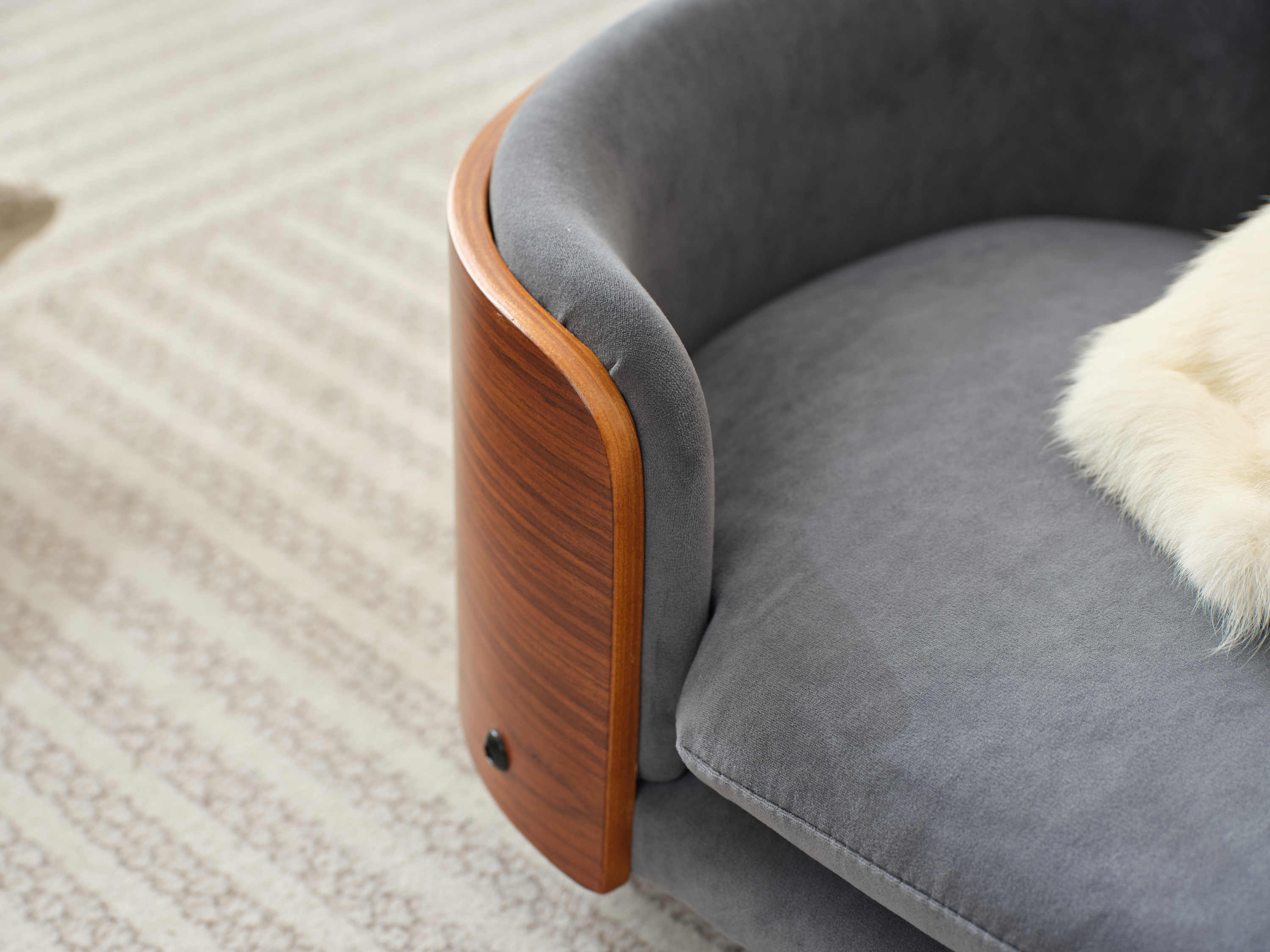 Scandinavian Style Elevated Dog Bed with Solid Walnut Wood Legs