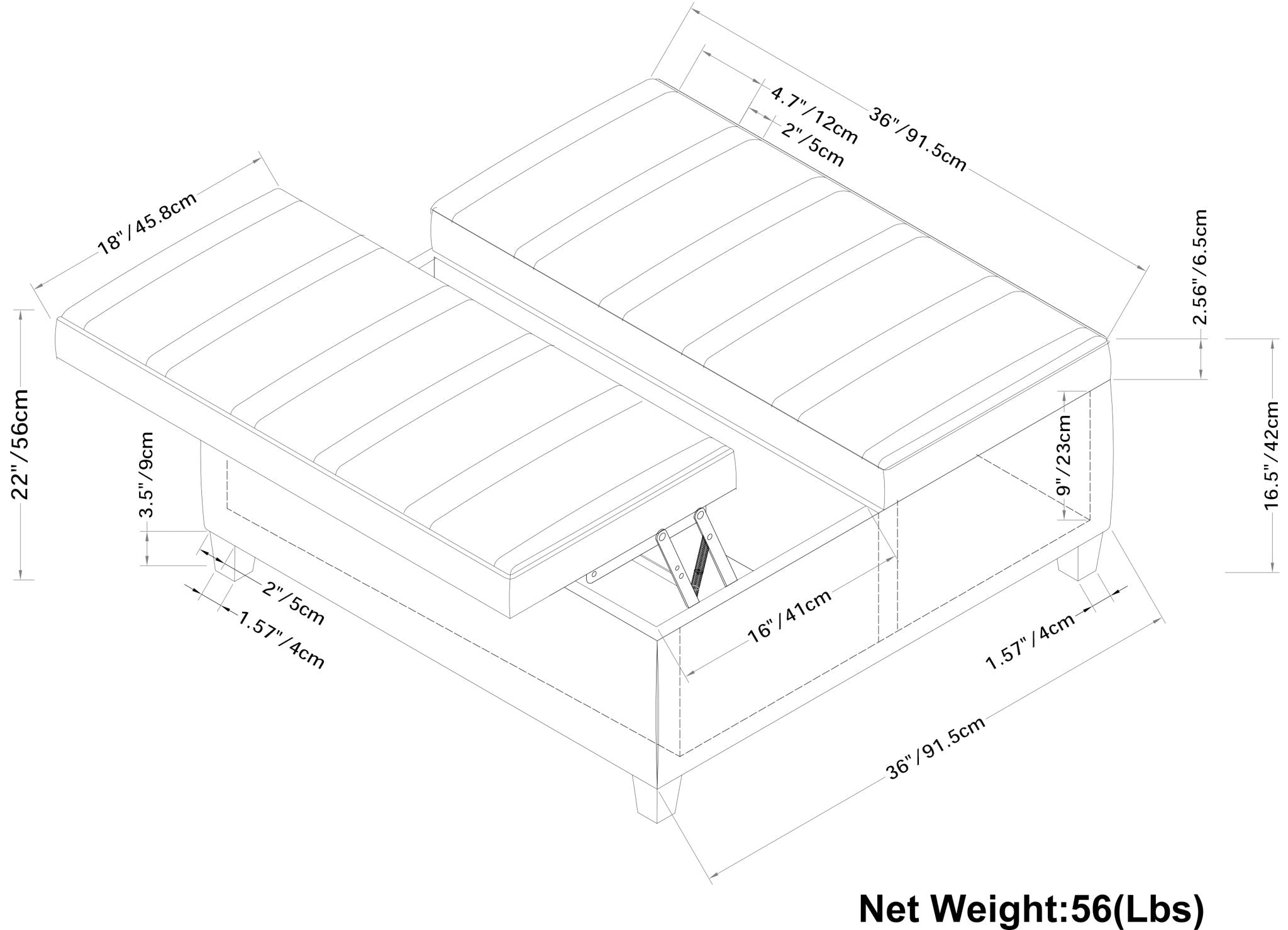 Ellis - Coffee Table Storage Ottoman Contemporary Design