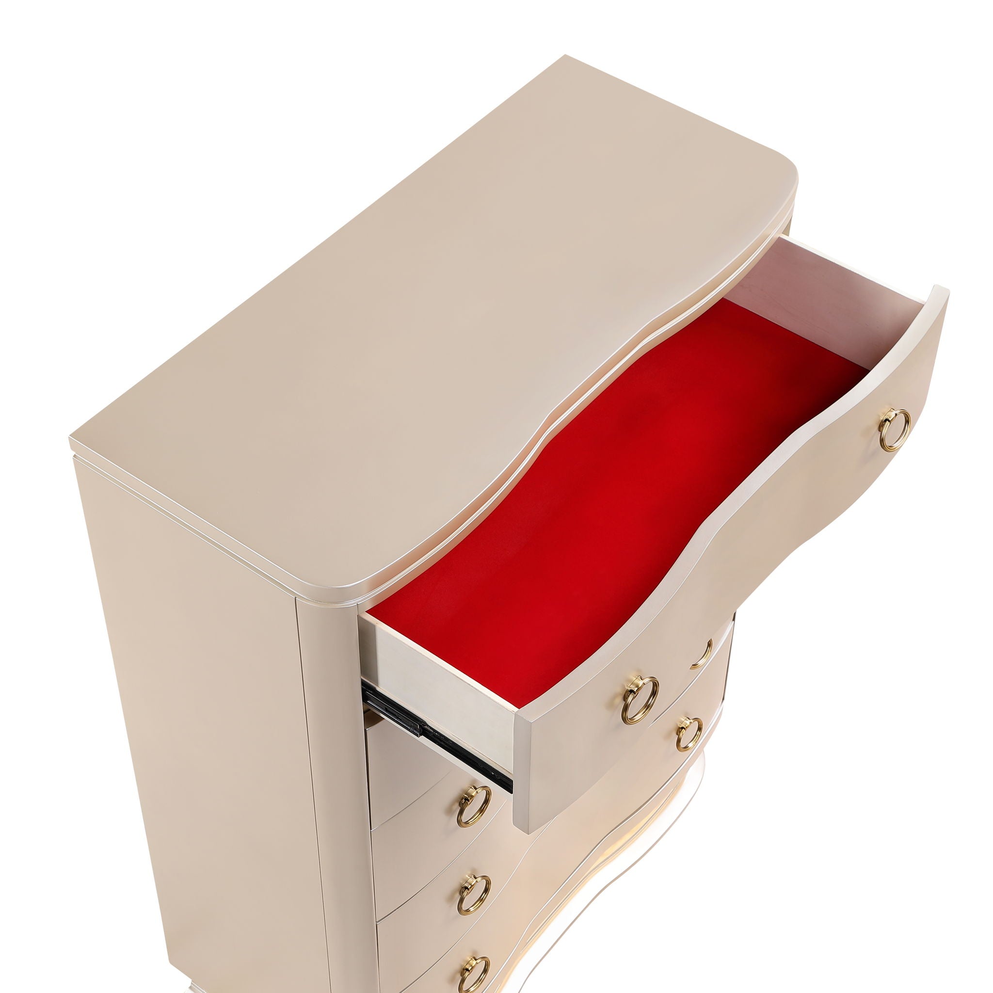 Flora - 5 Drawer Chest With Vertical Storage, LED Lighting - Champagne