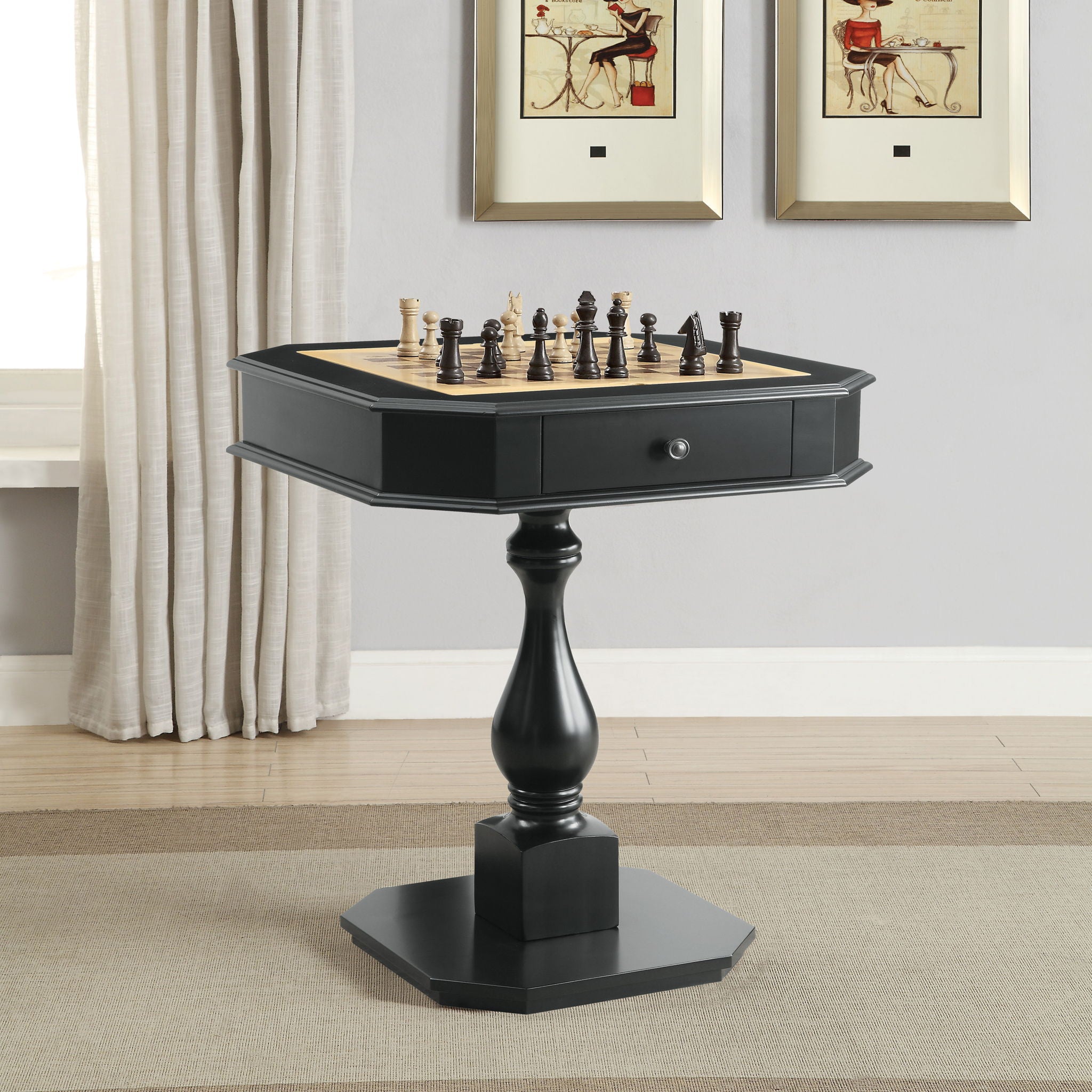 Bishop - Reversible Chess Checker Game Table With Game Tray (Chess Fingures Not Included)