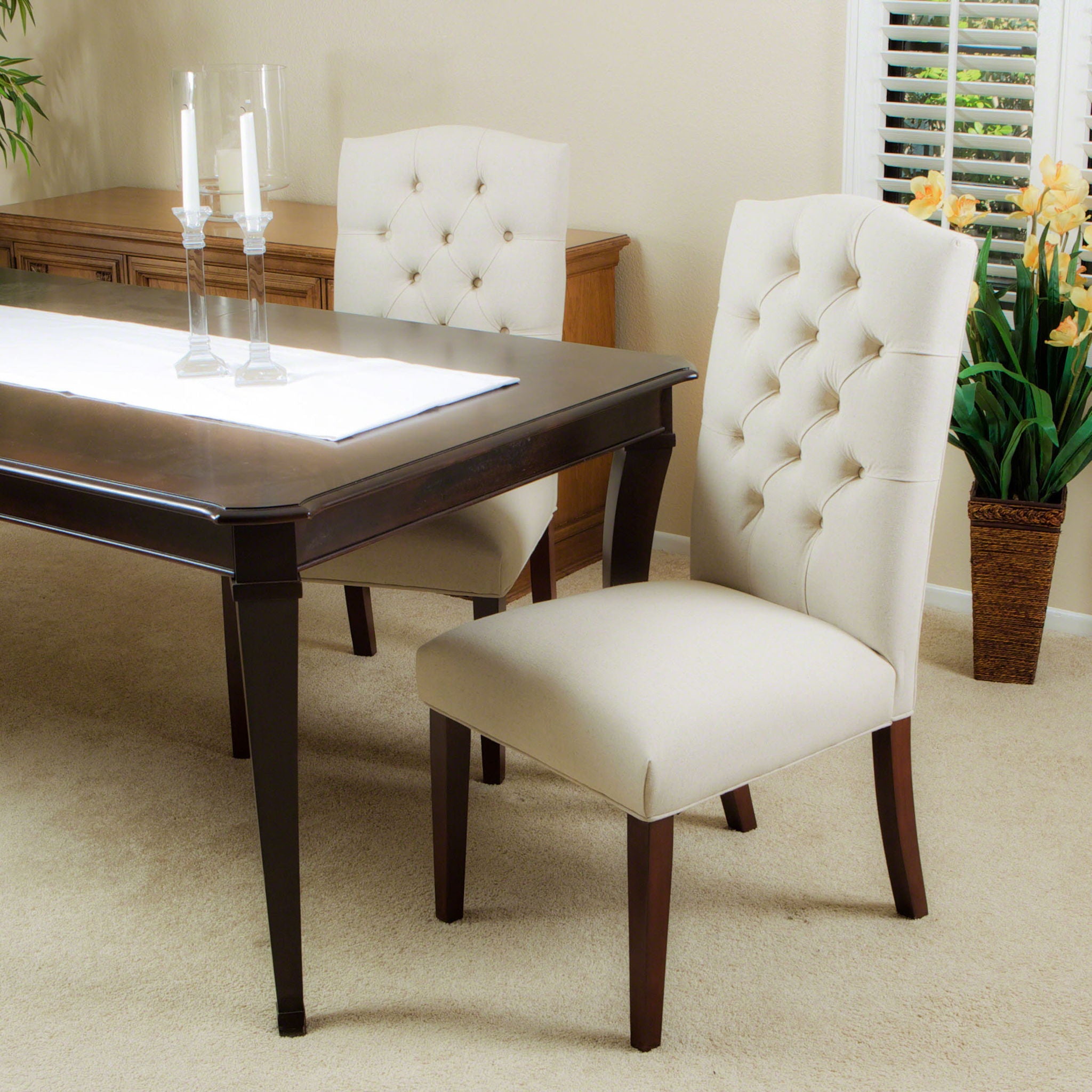 Harriet - Tufted Dining Chair Set Modern Farmhouse Style - Ivory Linen