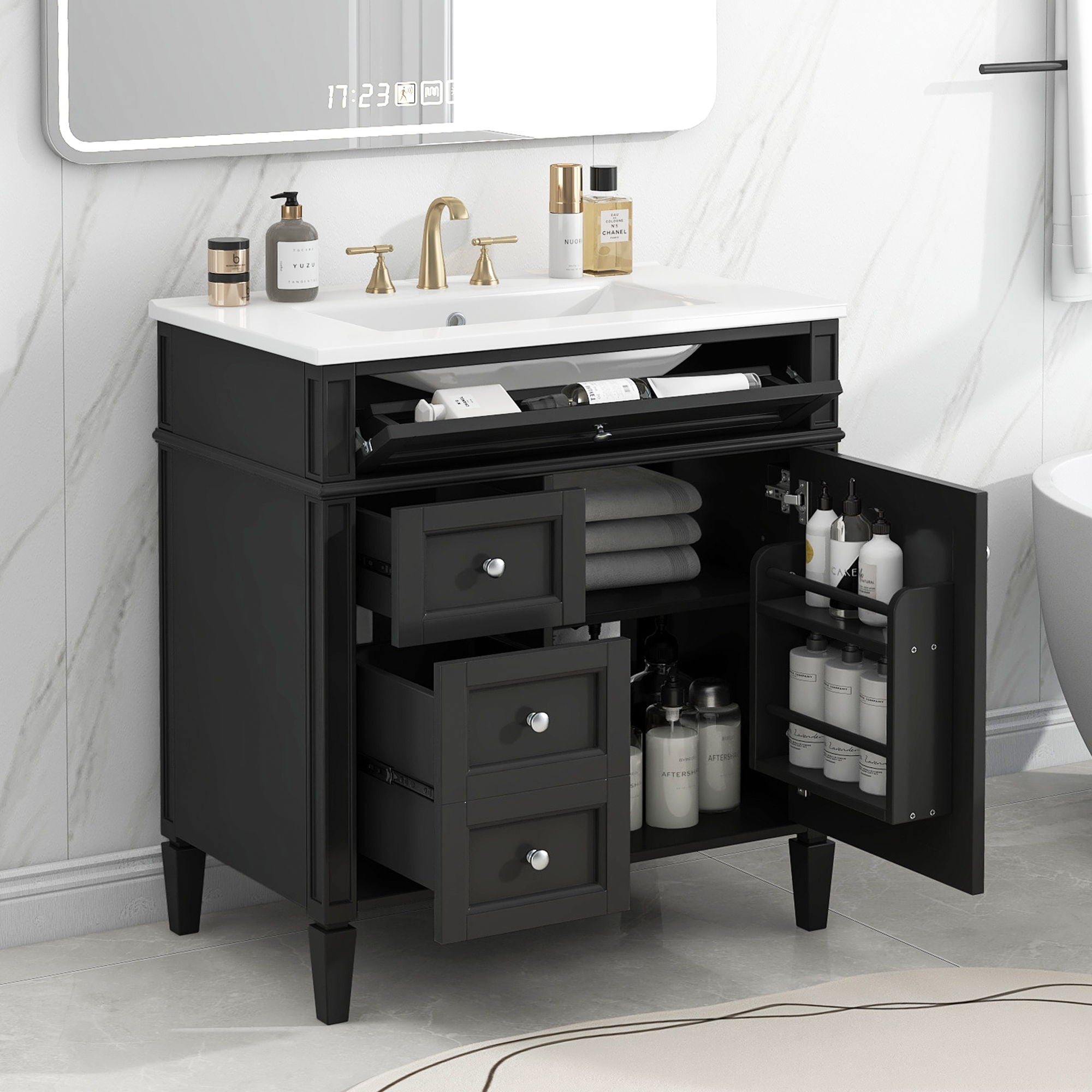 Bathroom Vanity With Top Sink, Storage Cabinet With 2 Drawers, Tip Out Drawer