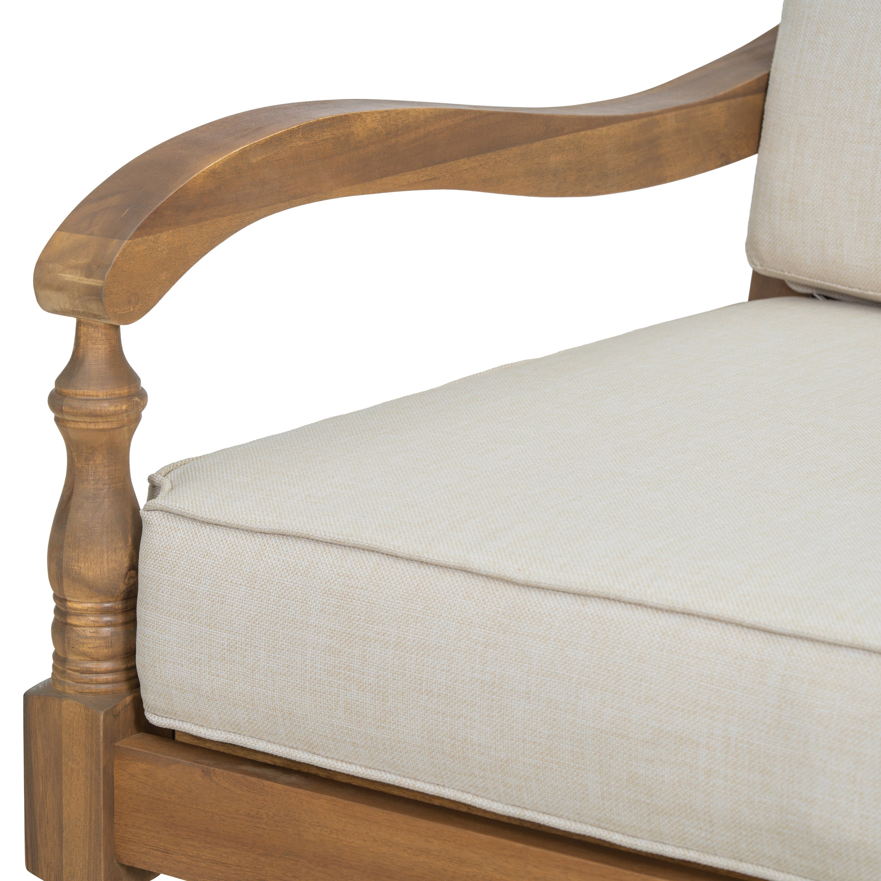Outdoor Acacia Wood Loveseat with Cushions, Natural Finish with Beige Fabric