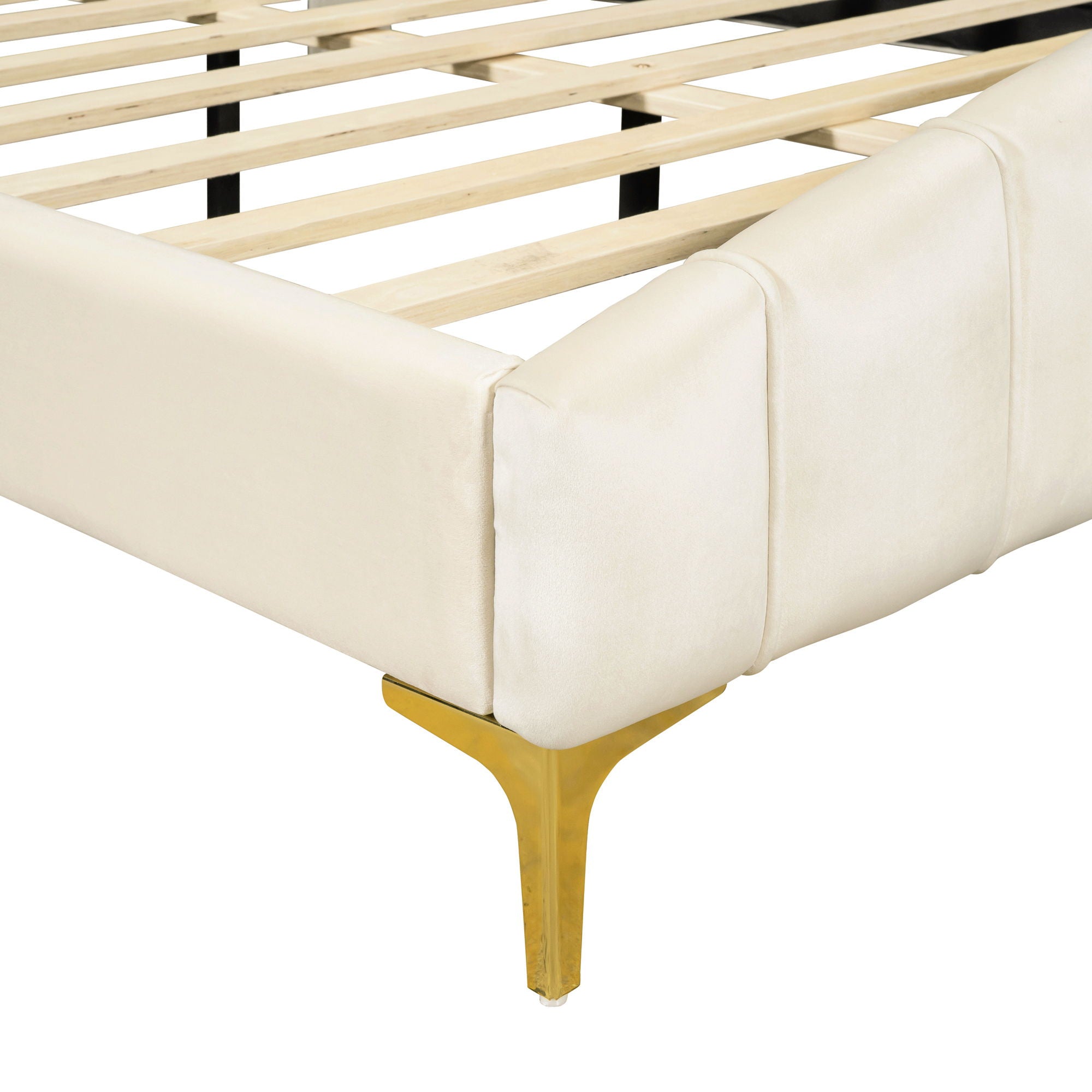Platform Bed With Thick, Stylish Stripe Decorated Bedboard And Elegant Leg