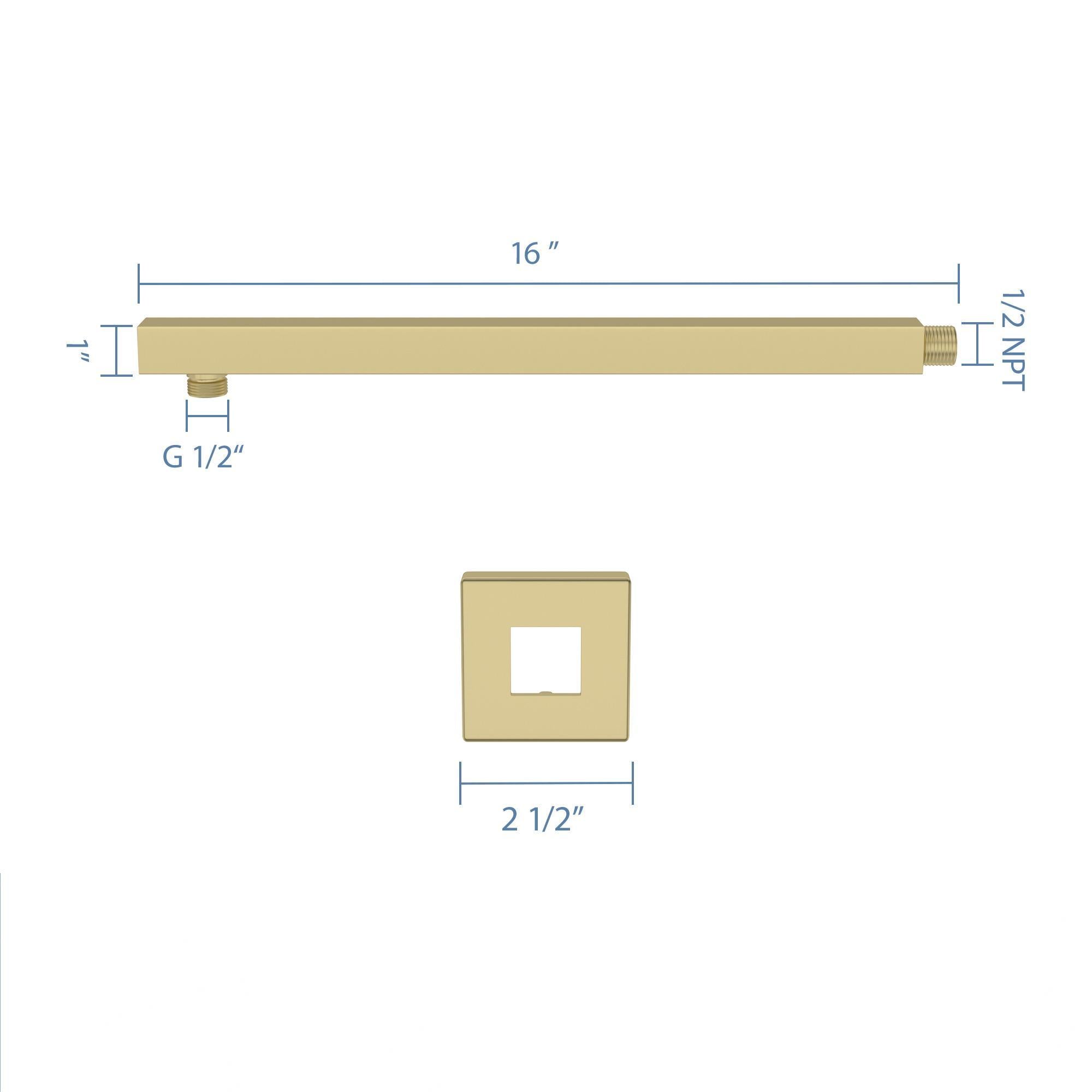 Wall Mounted Shower Arm With Flange, 16" Stainless Steel For Rain Shower Heads - Gold